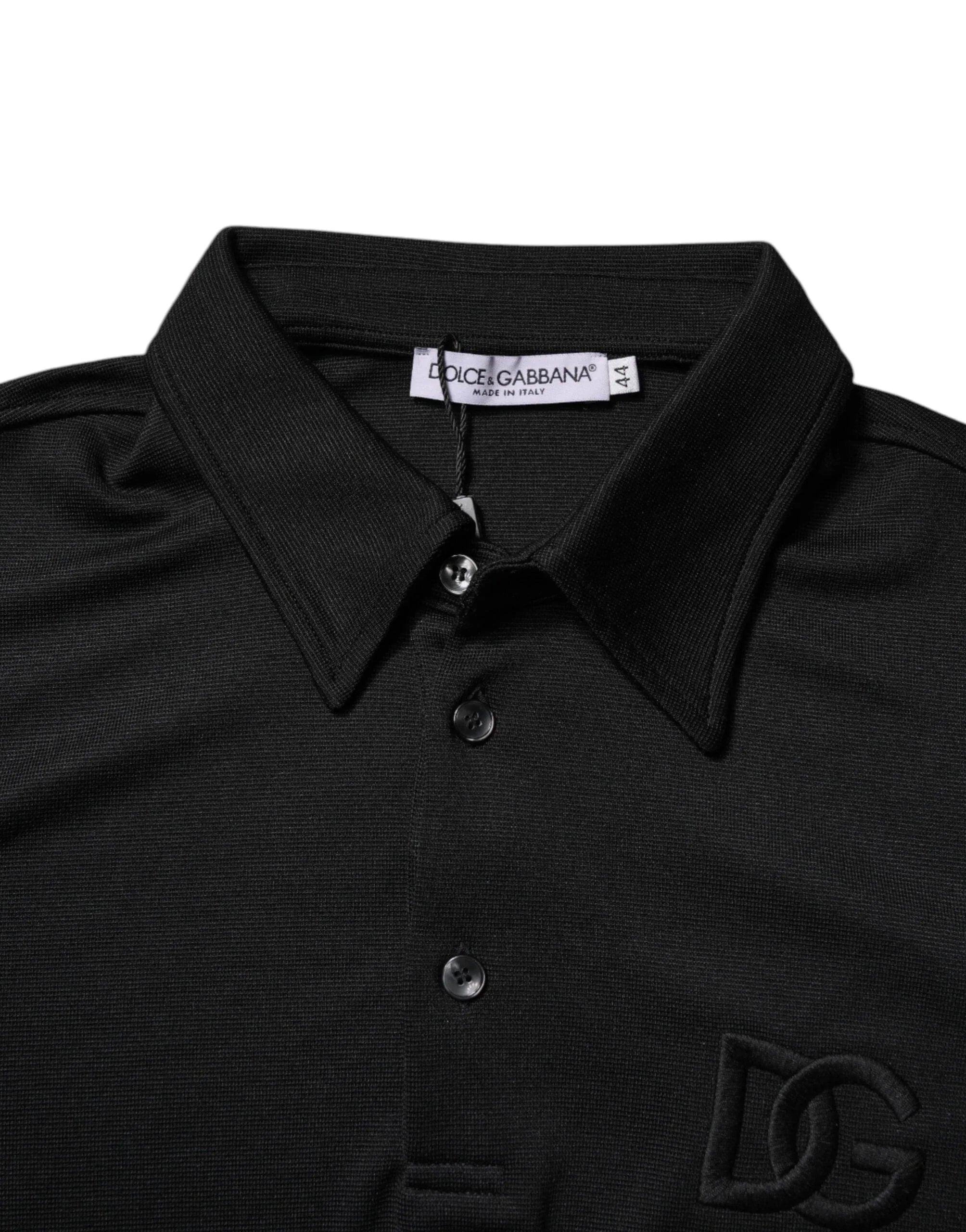 Dolce & Gabbana Premium Polos IT44 | XS Dolce & Gabbana Black Polyester DG Logo Collared Polo T-shirt