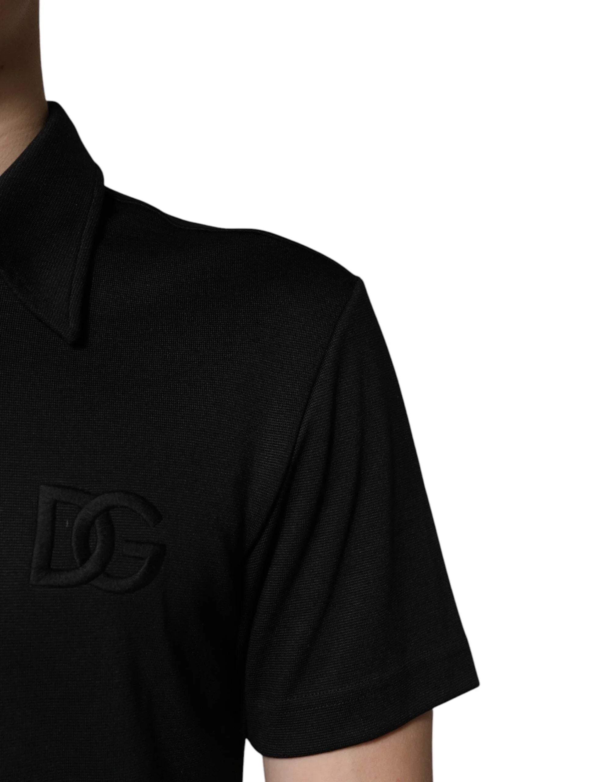 Dolce & Gabbana Premium Polos IT44 | XS Dolce & Gabbana Black Polyester DG Logo Collared Polo T-shirt