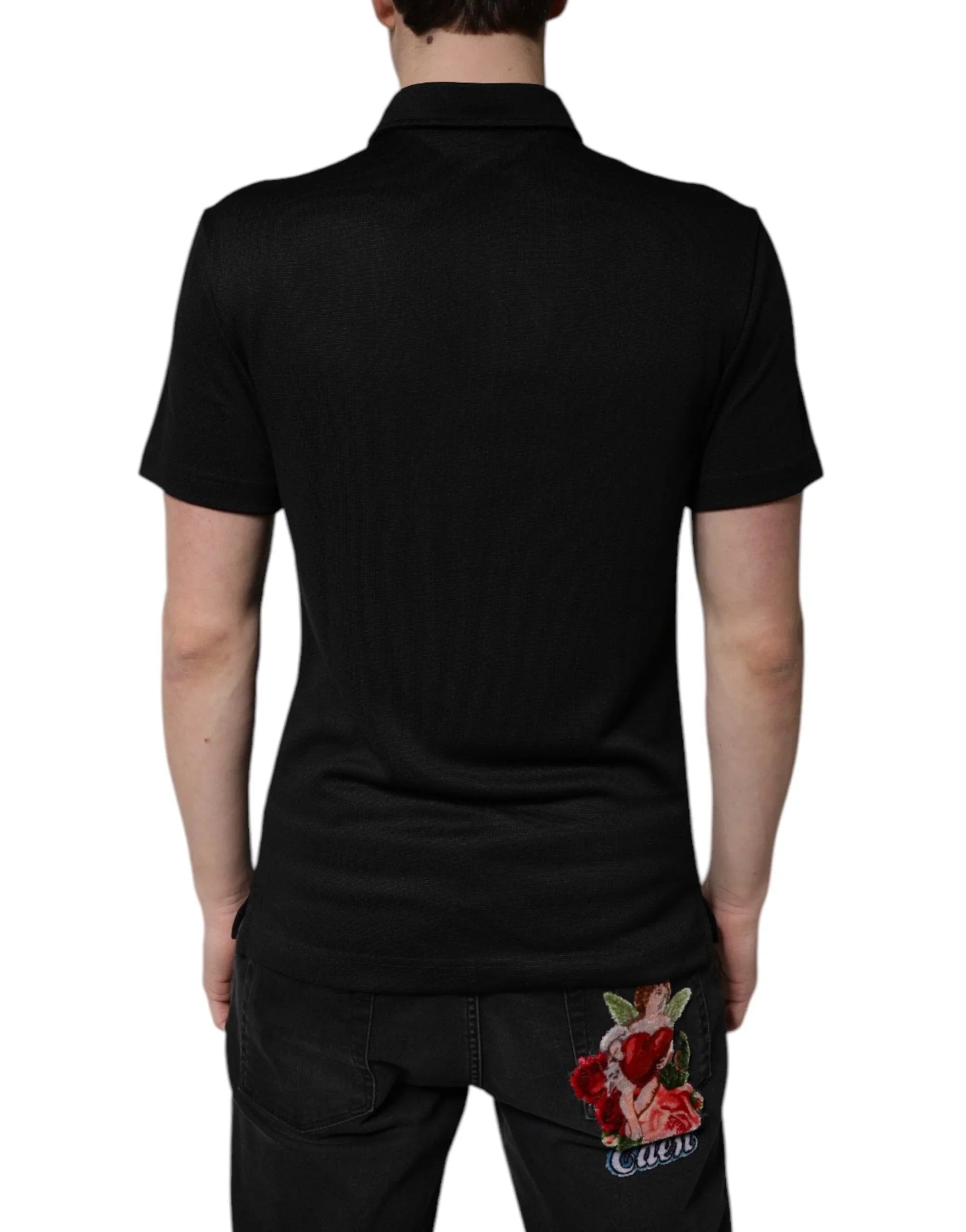Dolce & Gabbana Premium Polos IT44 | XS Dolce & Gabbana Black Polyester DG Logo Collared Polo T-shirt