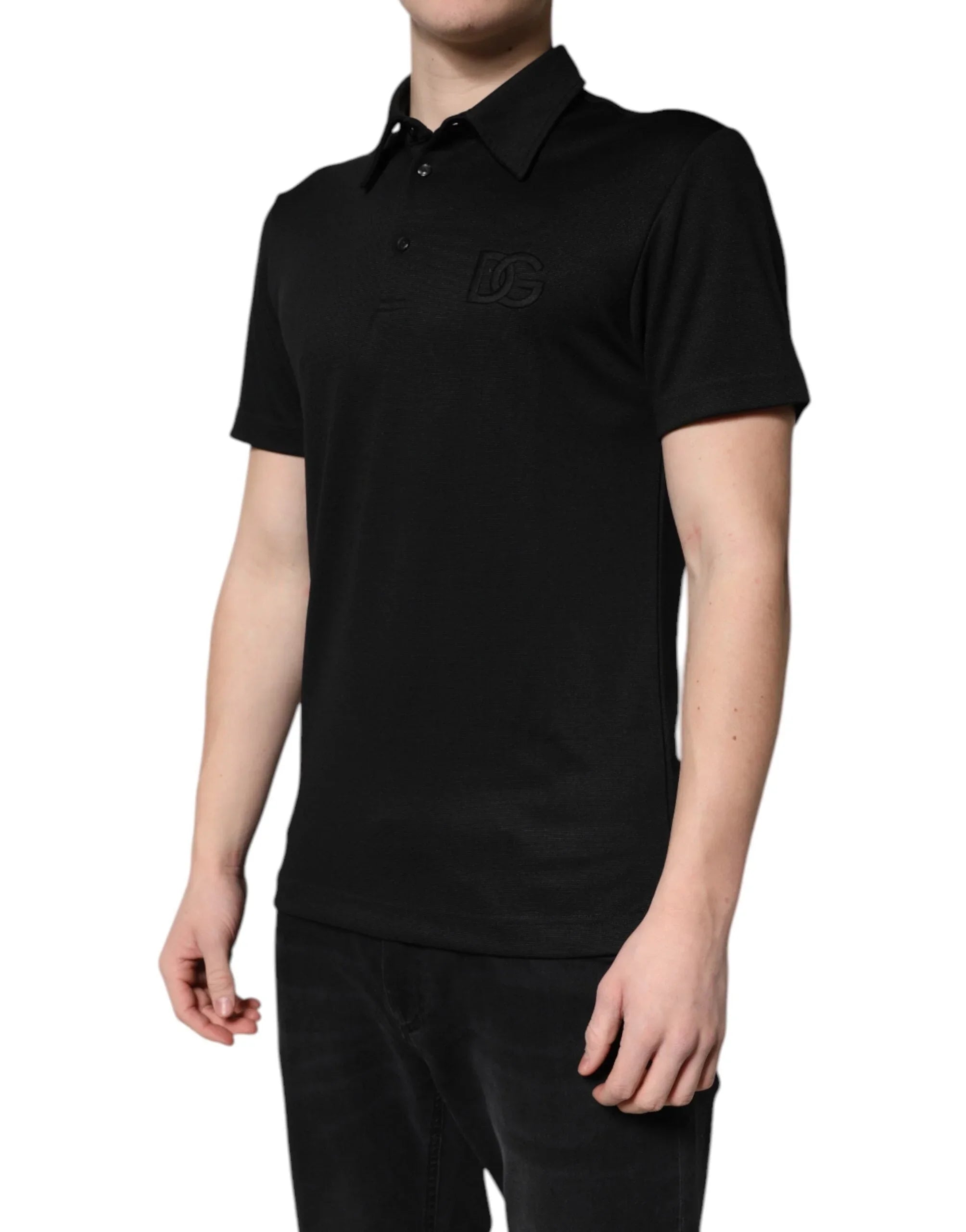 Dolce & Gabbana Premium Polos IT44 | XS Dolce & Gabbana Black Polyester DG Logo Collared Polo T-shirt