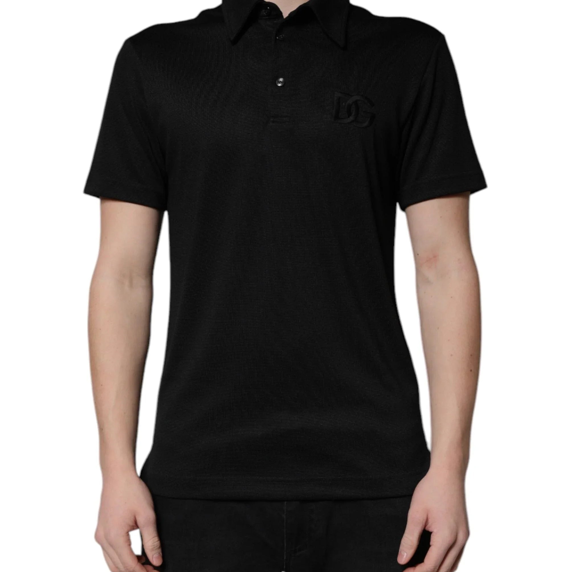 Dolce & Gabbana Premium Polos IT44 | XS Dolce & Gabbana Black Polyester DG Logo Collared Polo T-shirt