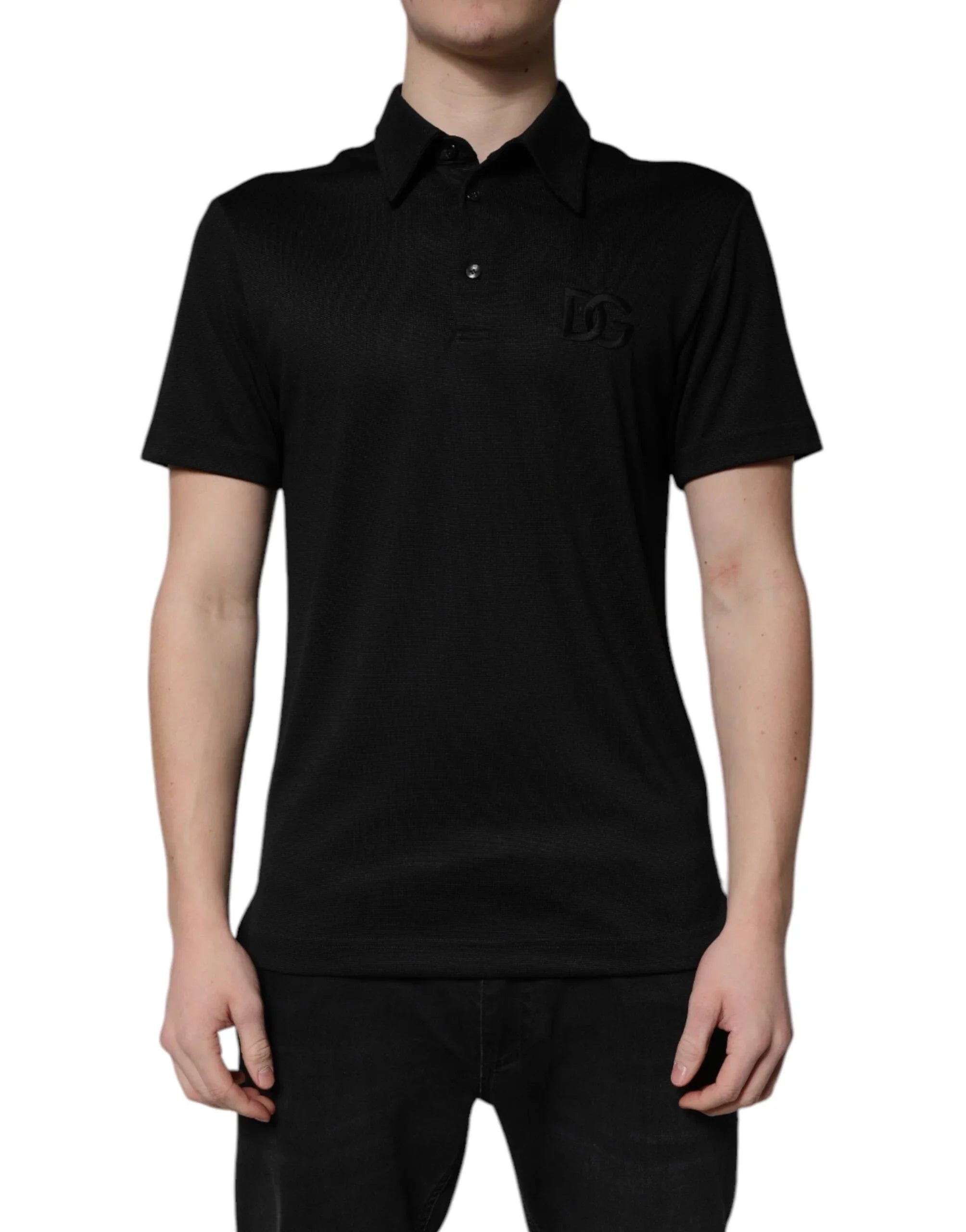 Dolce & Gabbana Premium Polos IT44 | XS Dolce & Gabbana Black Polyester DG Logo Collared Polo T-shirt