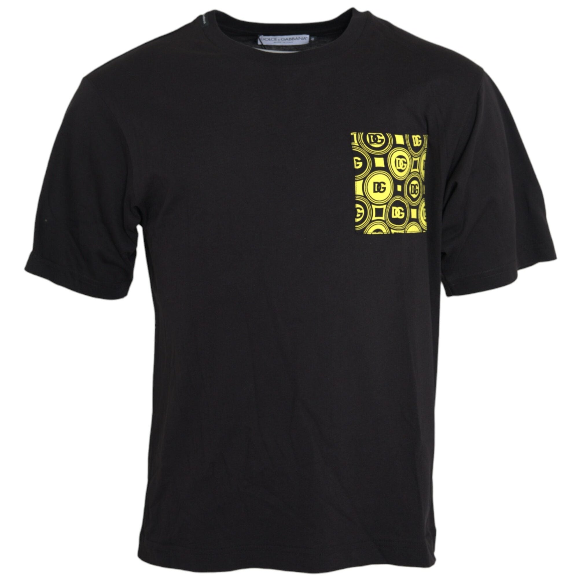 Dolce & Gabbana T-Shirts IT44 | XS Dolce & Gabbana Black Printed Pocket Cotton Crewneck T-shirt