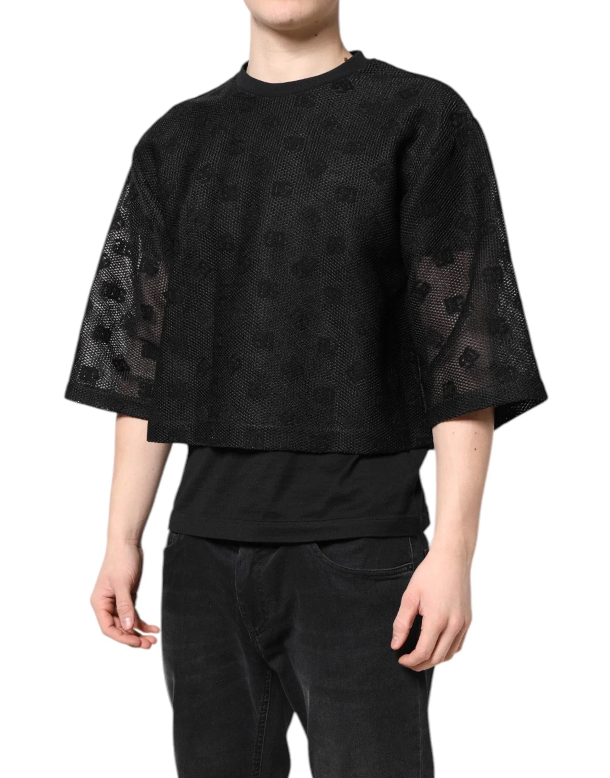 Dolce & Gabbana T-Shirts IT50 | L Dolce & Gabbana Black See Through Logo Short Sleeves T-shirt