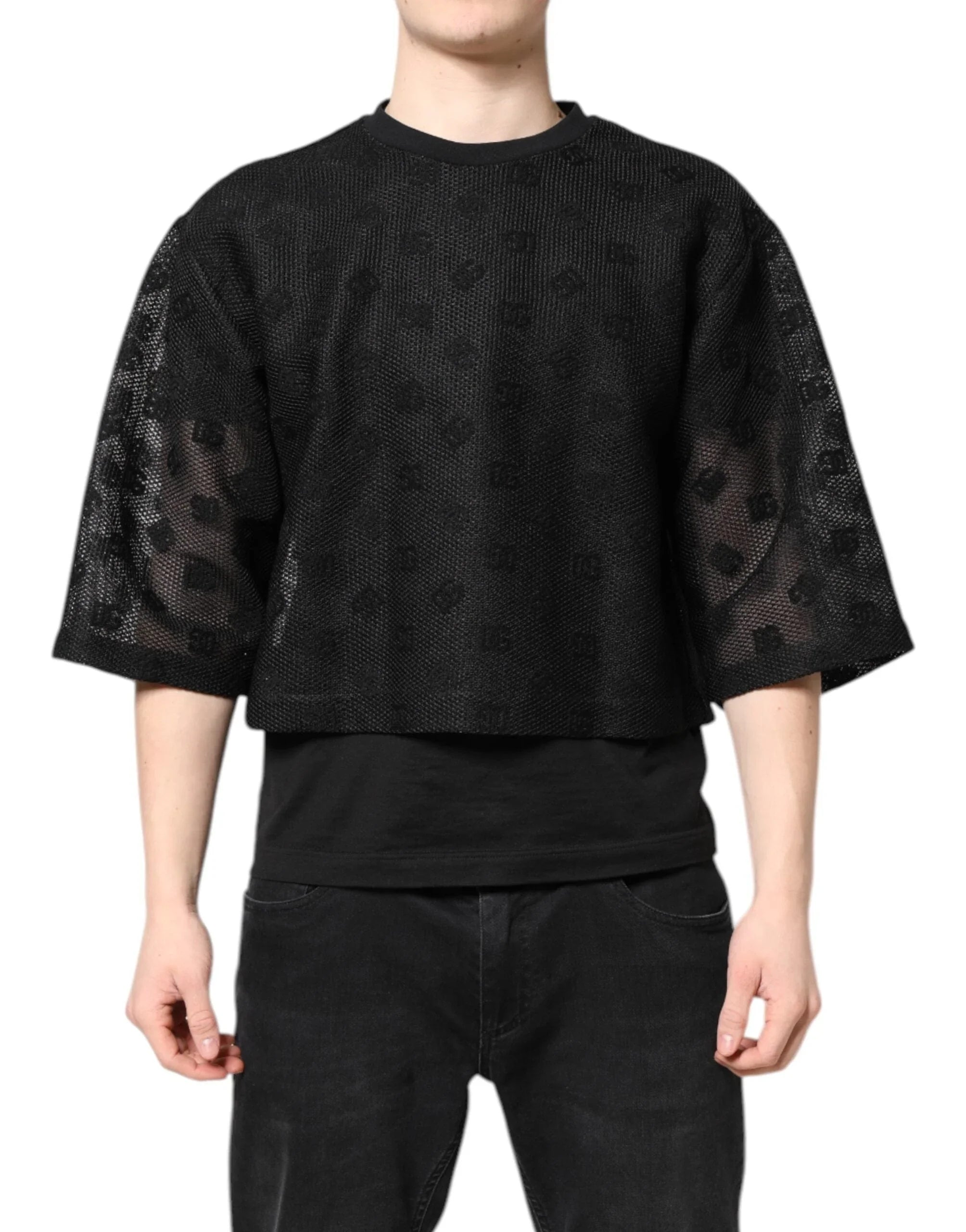 Dolce & Gabbana T-Shirts IT50 | L Dolce & Gabbana Black See Through Logo Short Sleeves T-shirt