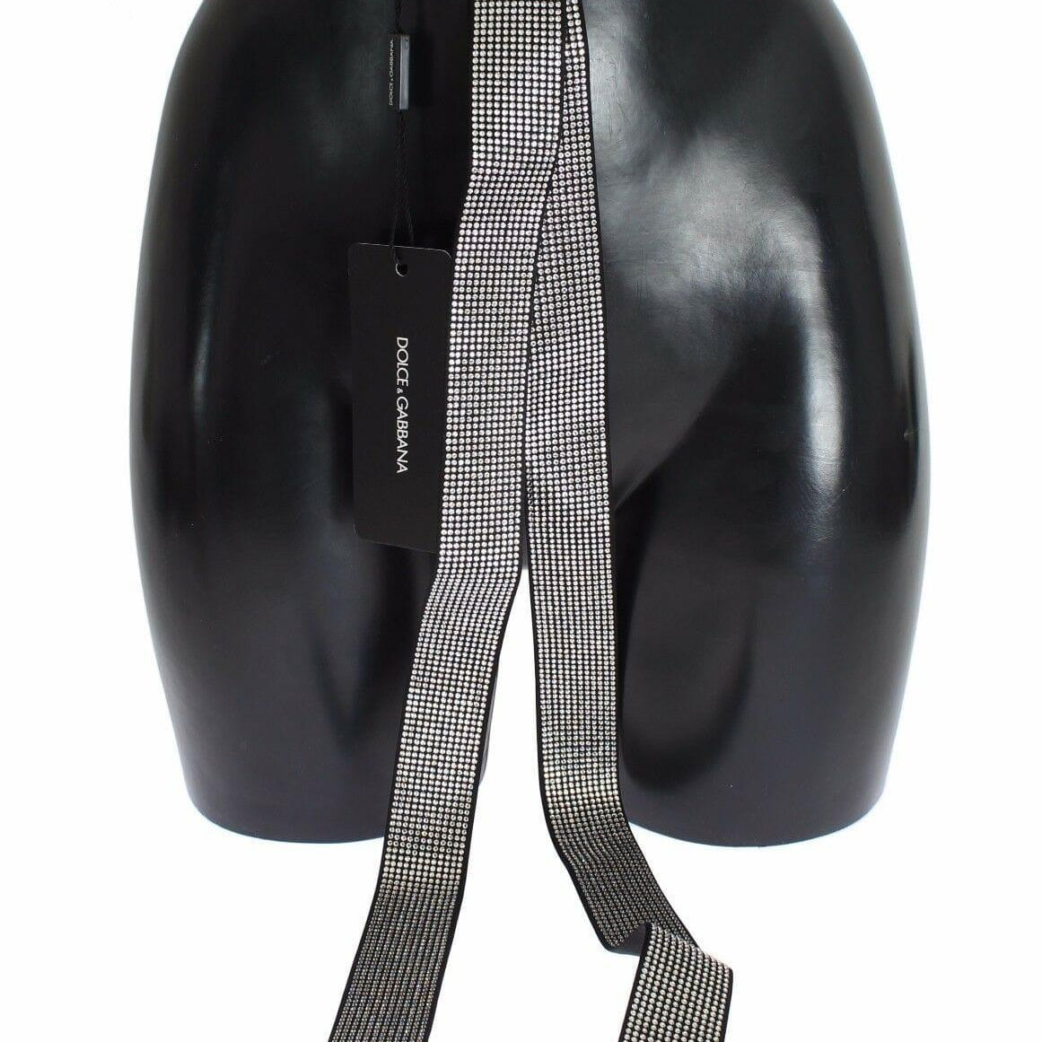 Dolce & Gabbana Belts S Dolce & Gabbana Black Silk Crystal Bow Waist Belt Elegance