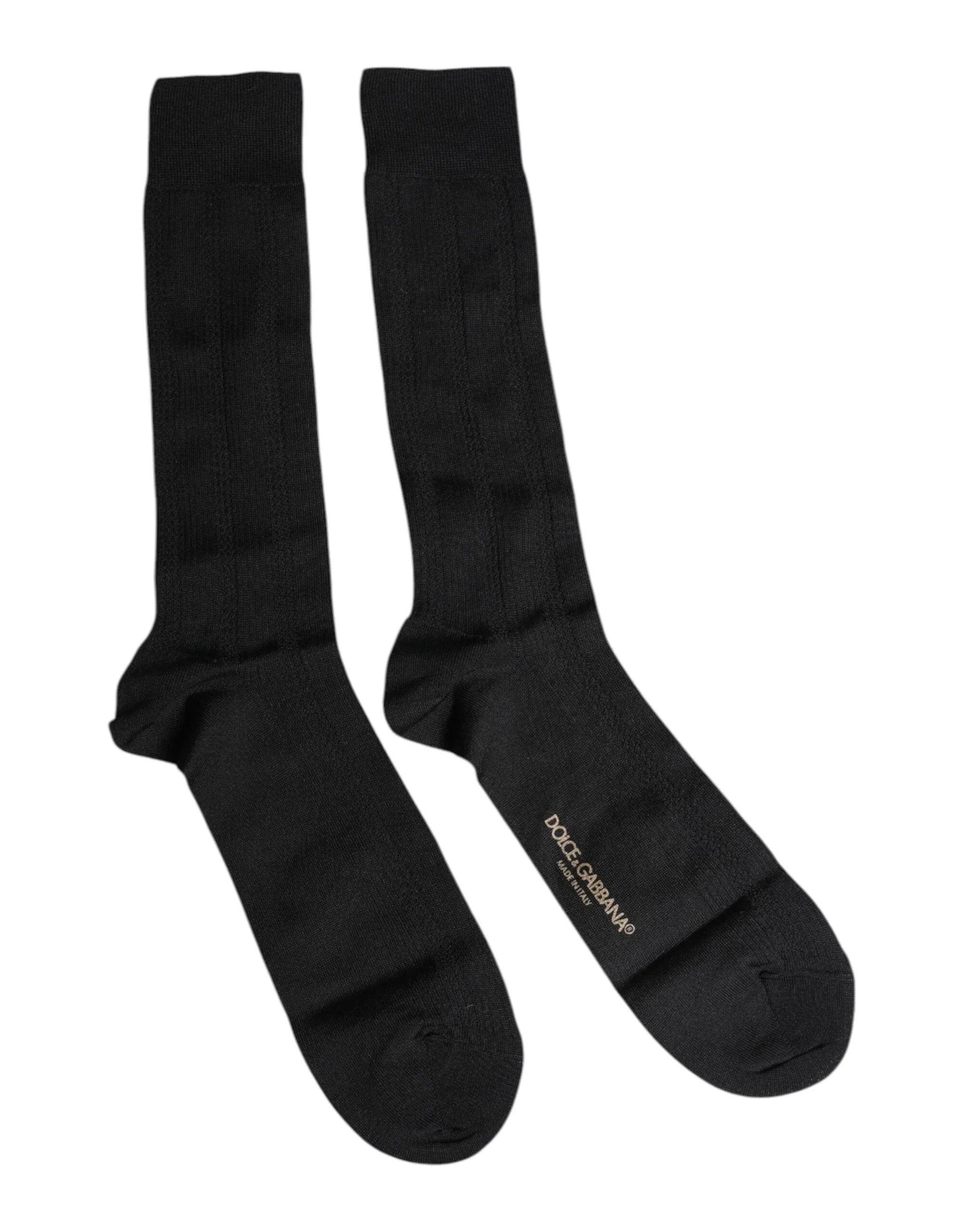 Dolce & Gabbana L Dolce & Gabbana Black Stretch Logo Mid Calf Men Socks