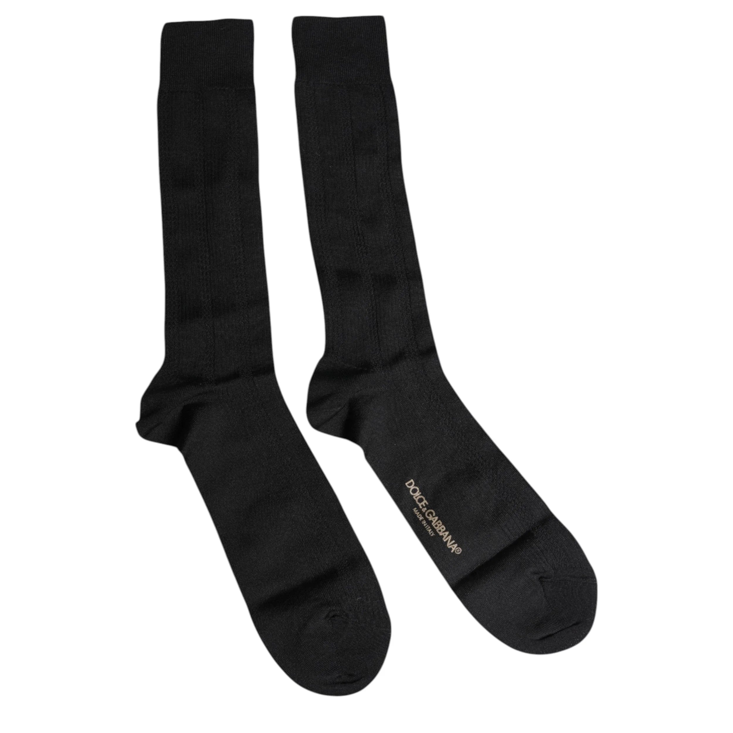 Dolce & Gabbana L Dolce & Gabbana Black Stretch Logo Mid Calf Men Socks
