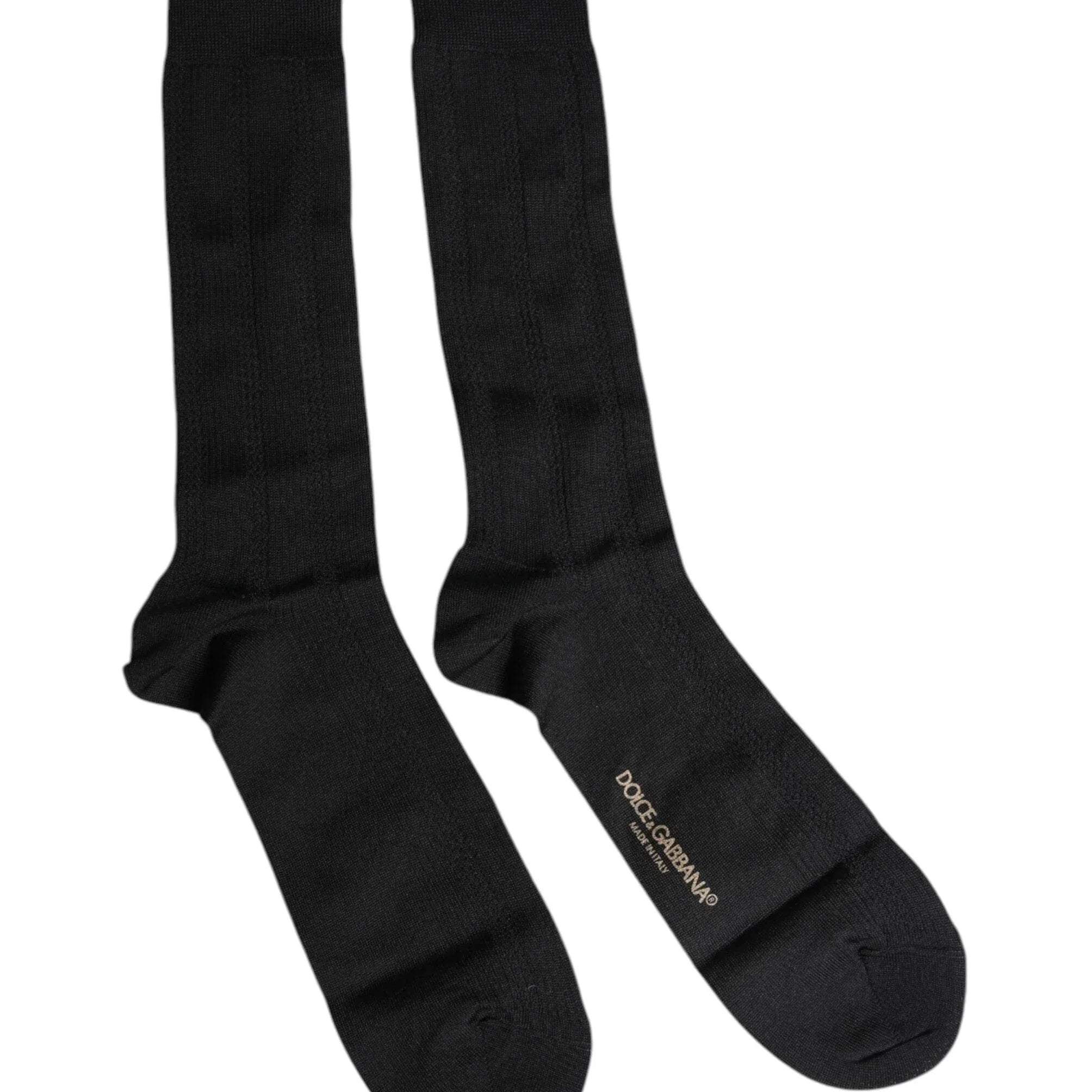 Dolce & Gabbana L Dolce & Gabbana Black Stretch Logo Mid Calf Men Socks