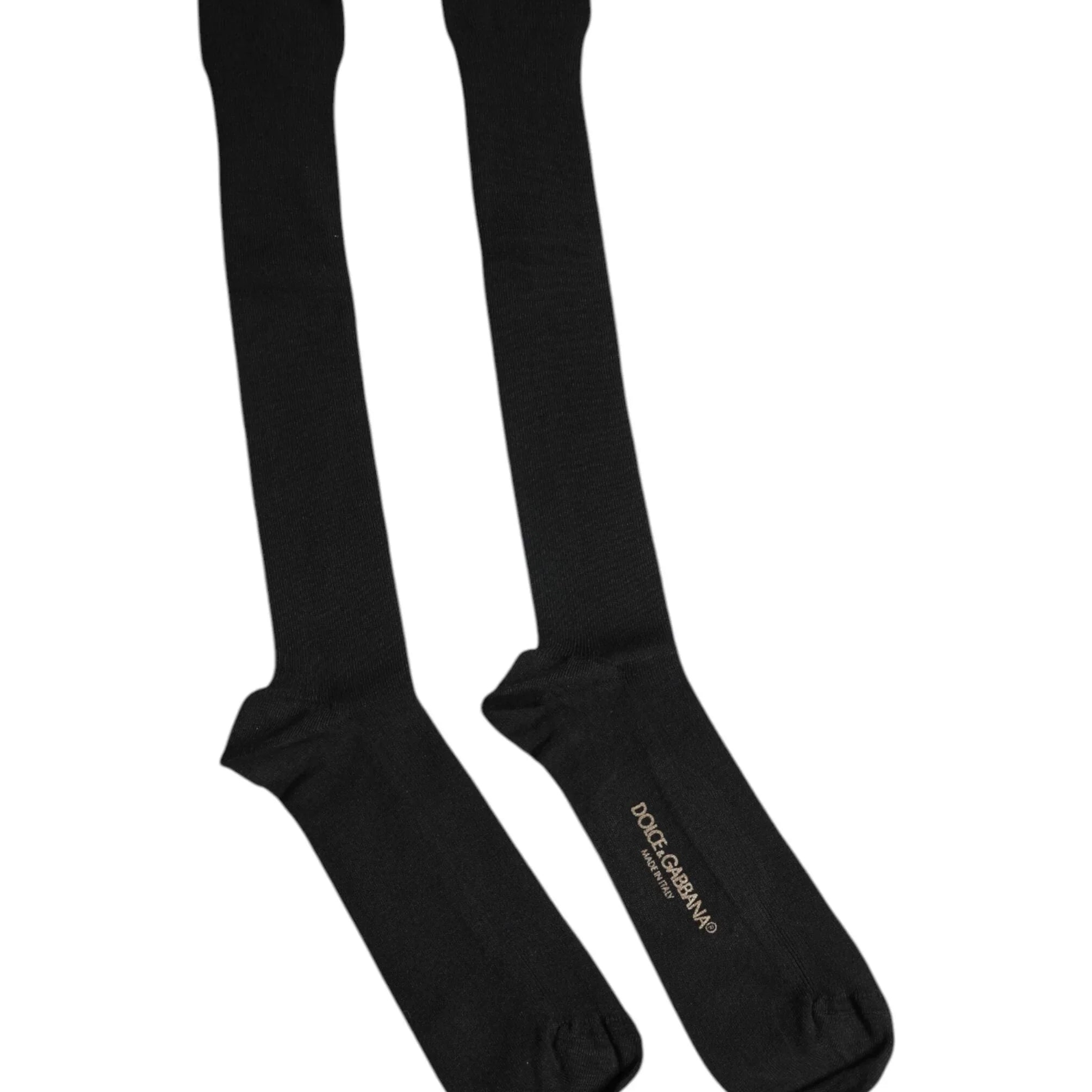 Dolce & Gabbana L Dolce & Gabbana Black Viscose Logo Over The Calf Socks