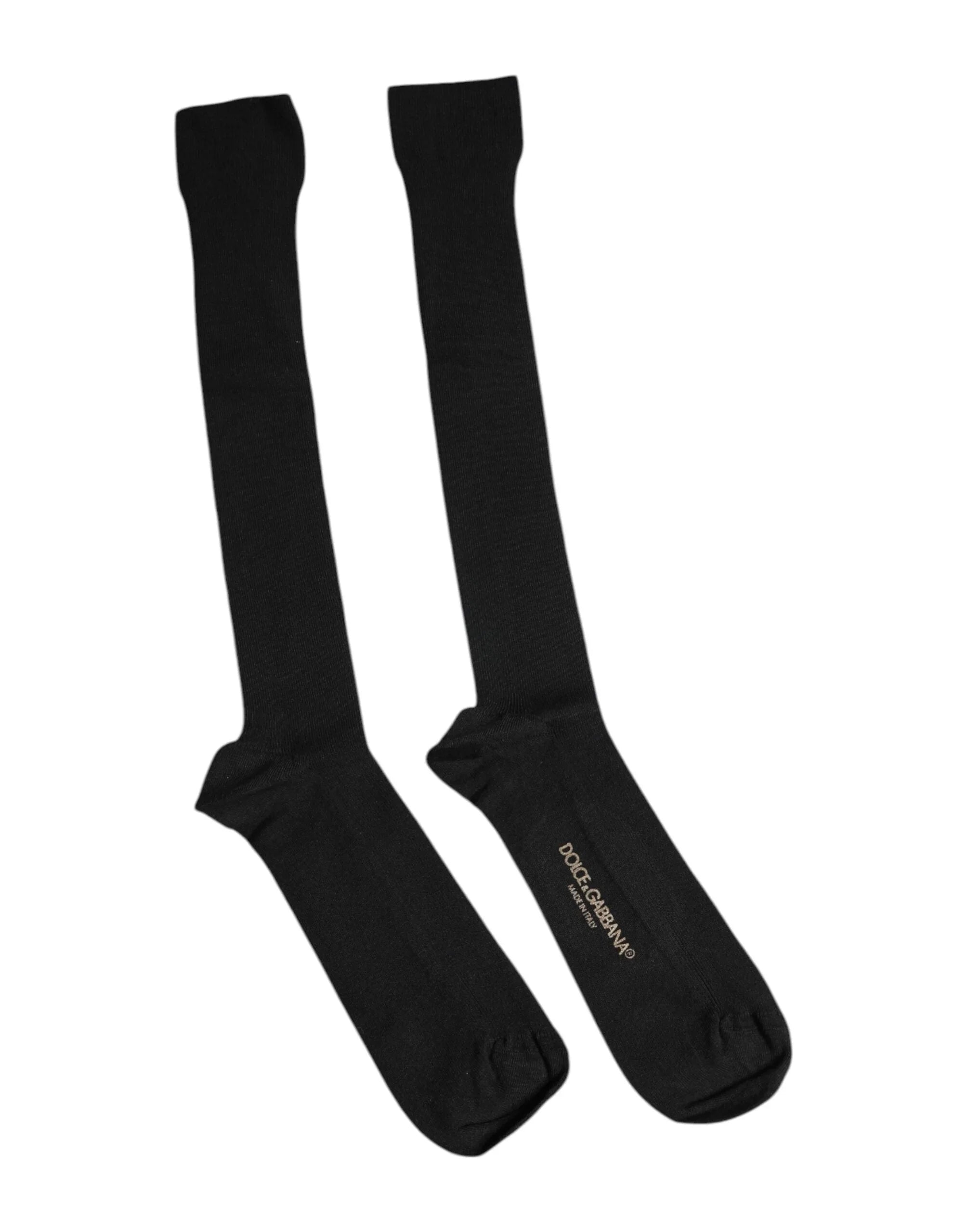 Dolce & Gabbana L Dolce & Gabbana Black Viscose Logo Over The Calf Socks