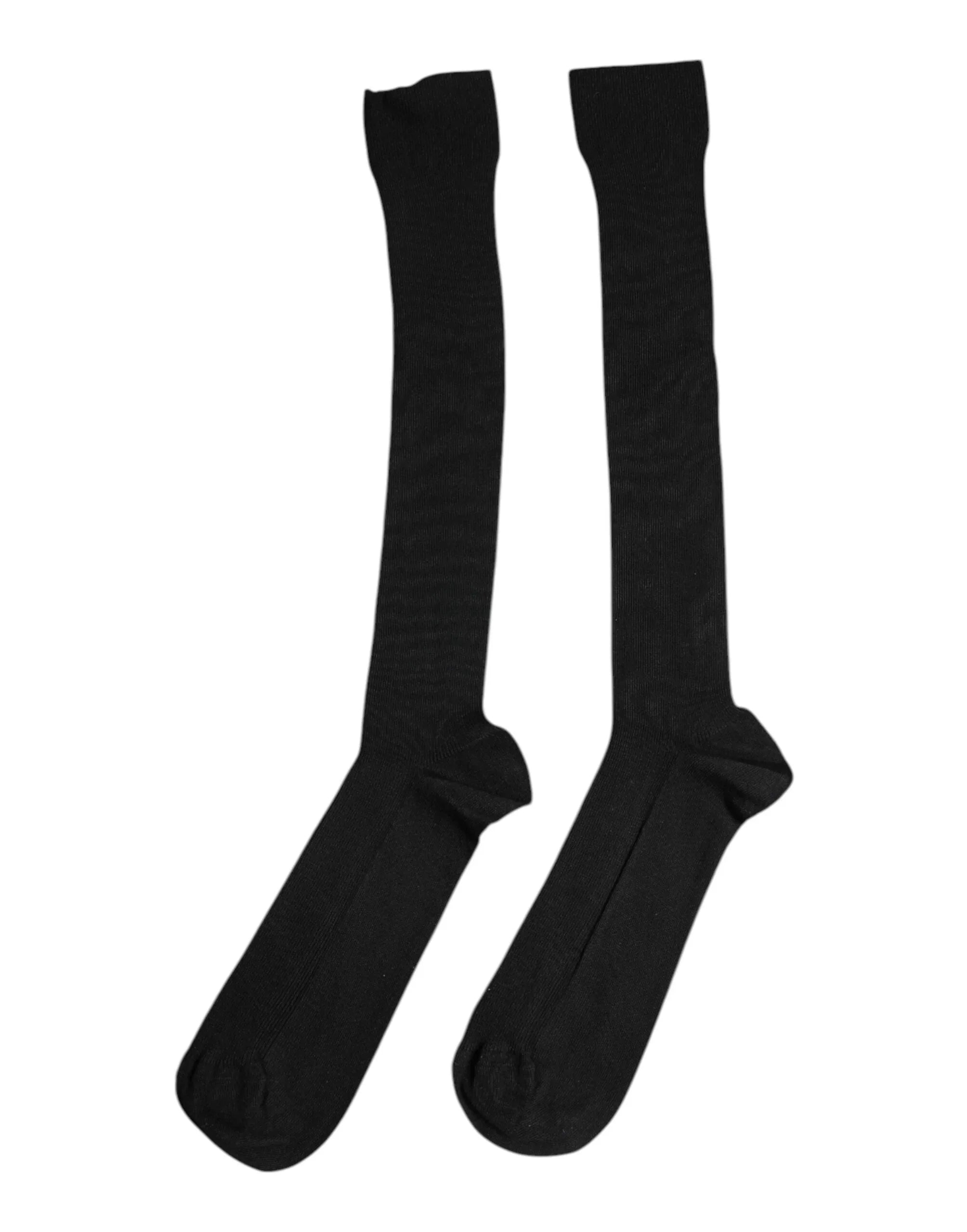 Dolce & Gabbana L Dolce & Gabbana Black Viscose Logo Over The Calf Socks