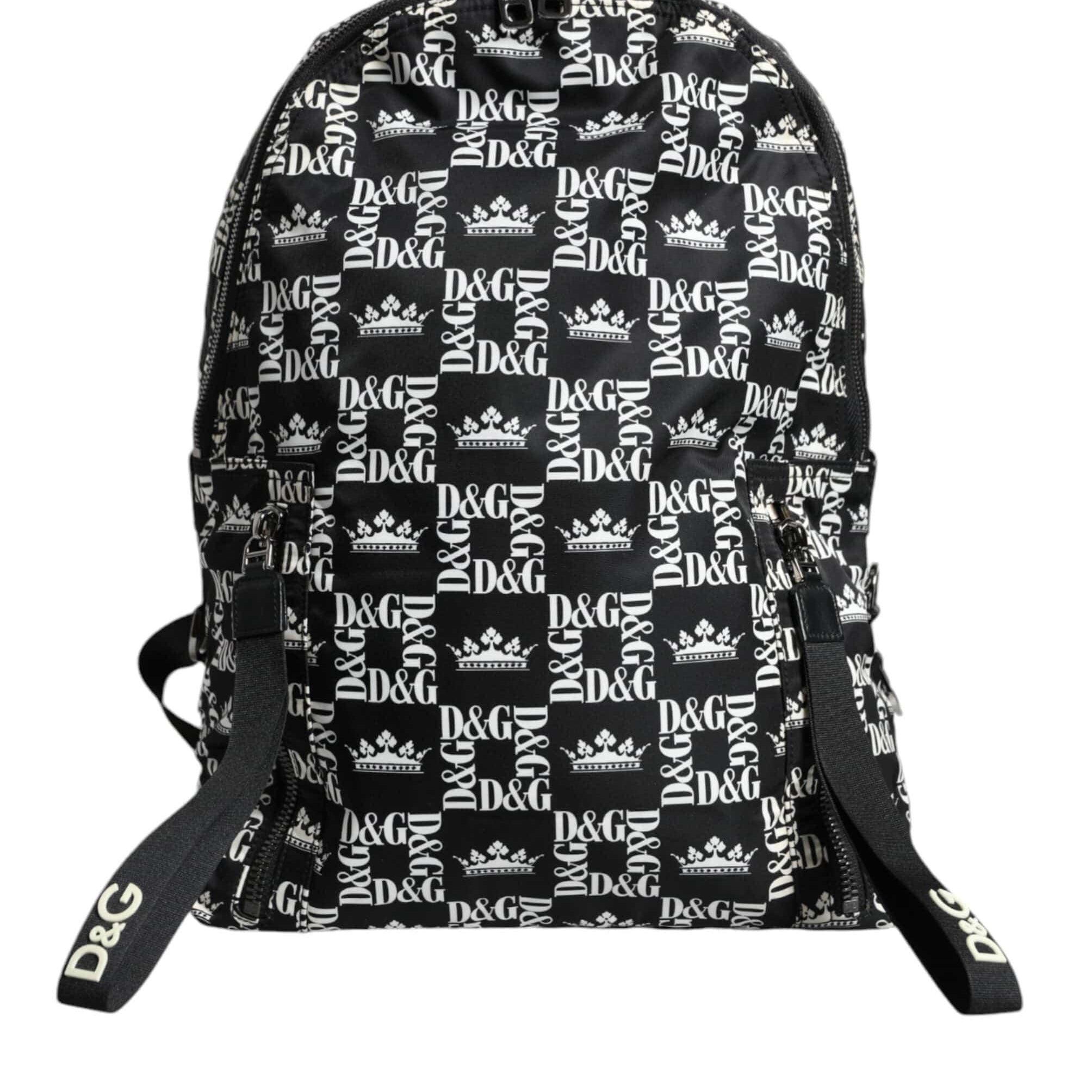 Dolce & Gabbana Backpacks Dolce & Gabbana Black White DG Crown Logo Nylon Backpack Bag