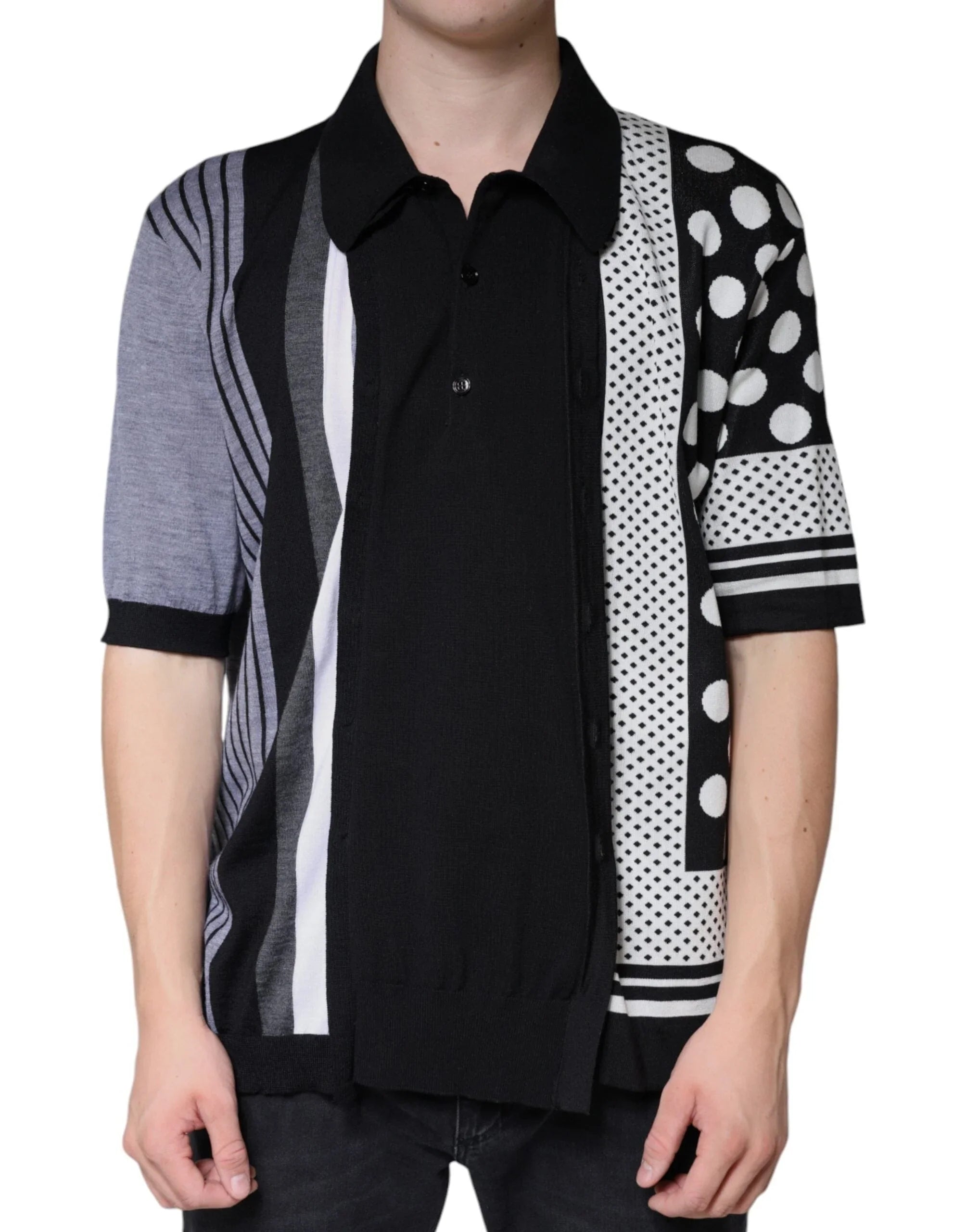 Dolce & Gabbana Premium Polos IT52 | XL Dolce & Gabbana Black White Polka Dot Collared Polo T-shirt