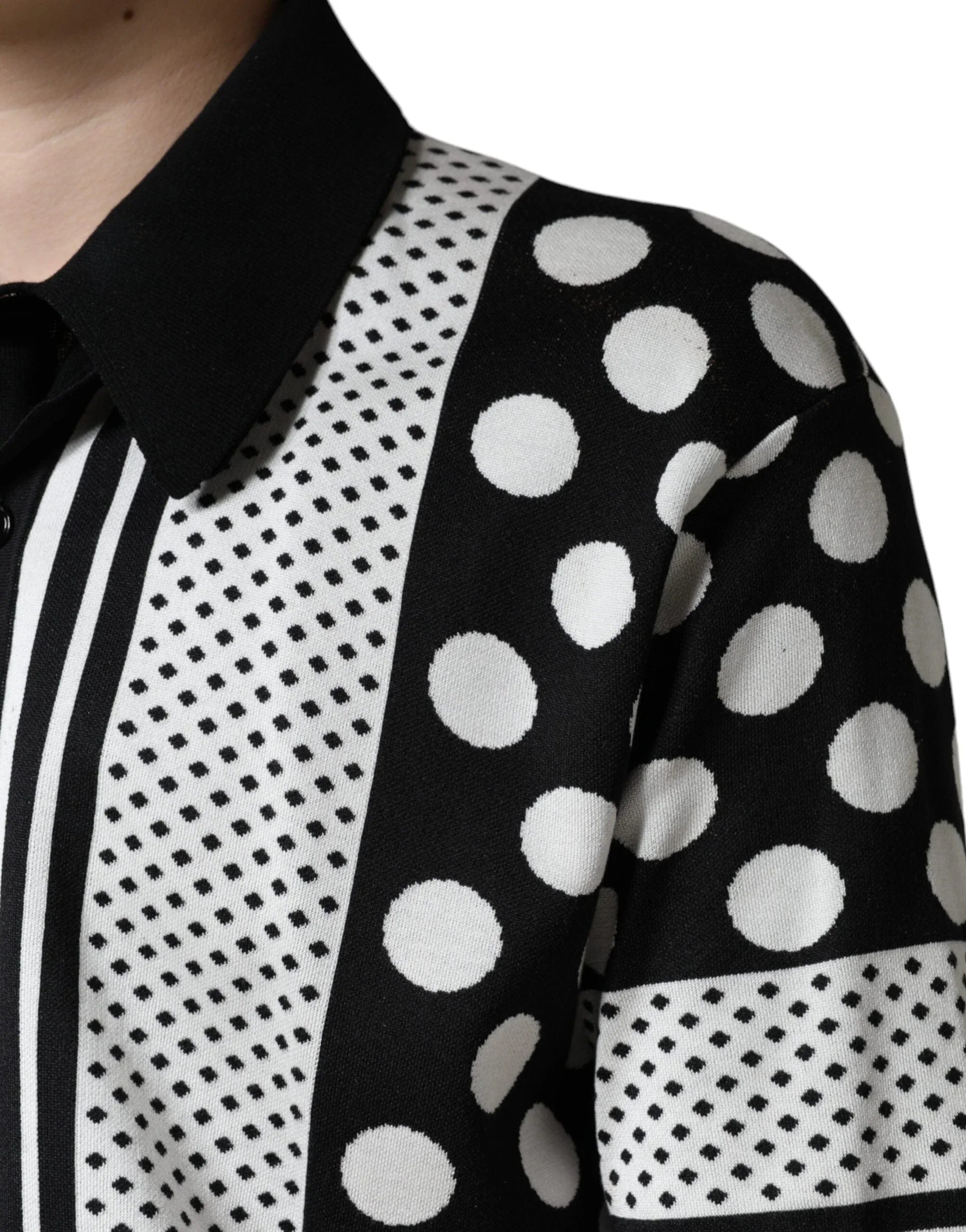 Dolce & Gabbana Premium Polos IT52 | XL Dolce & Gabbana Black White Polka Dot Collared Polo T-shirt