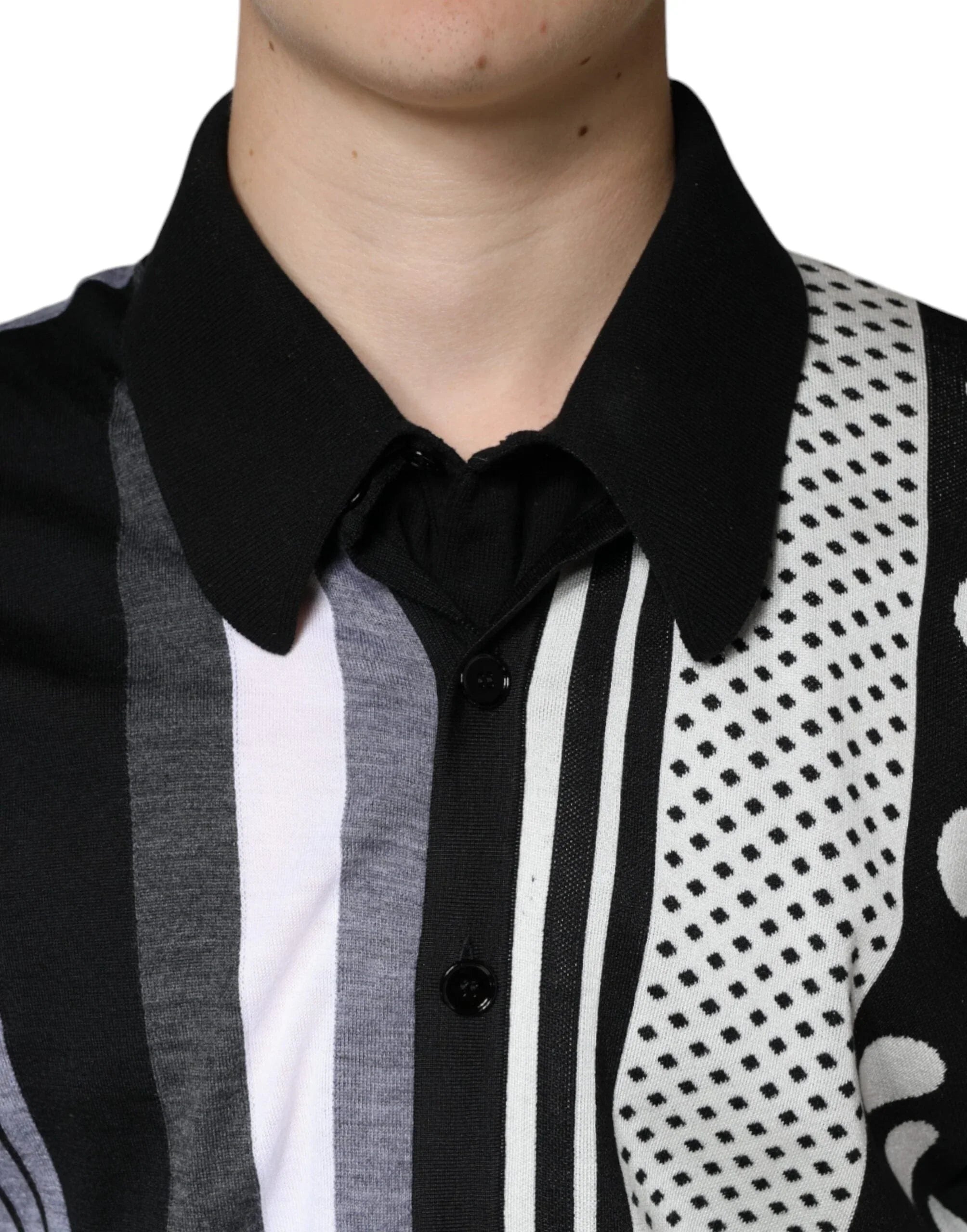 Dolce & Gabbana Premium Polos IT52 | XL Dolce & Gabbana Black White Polka Dot Collared Polo T-shirt