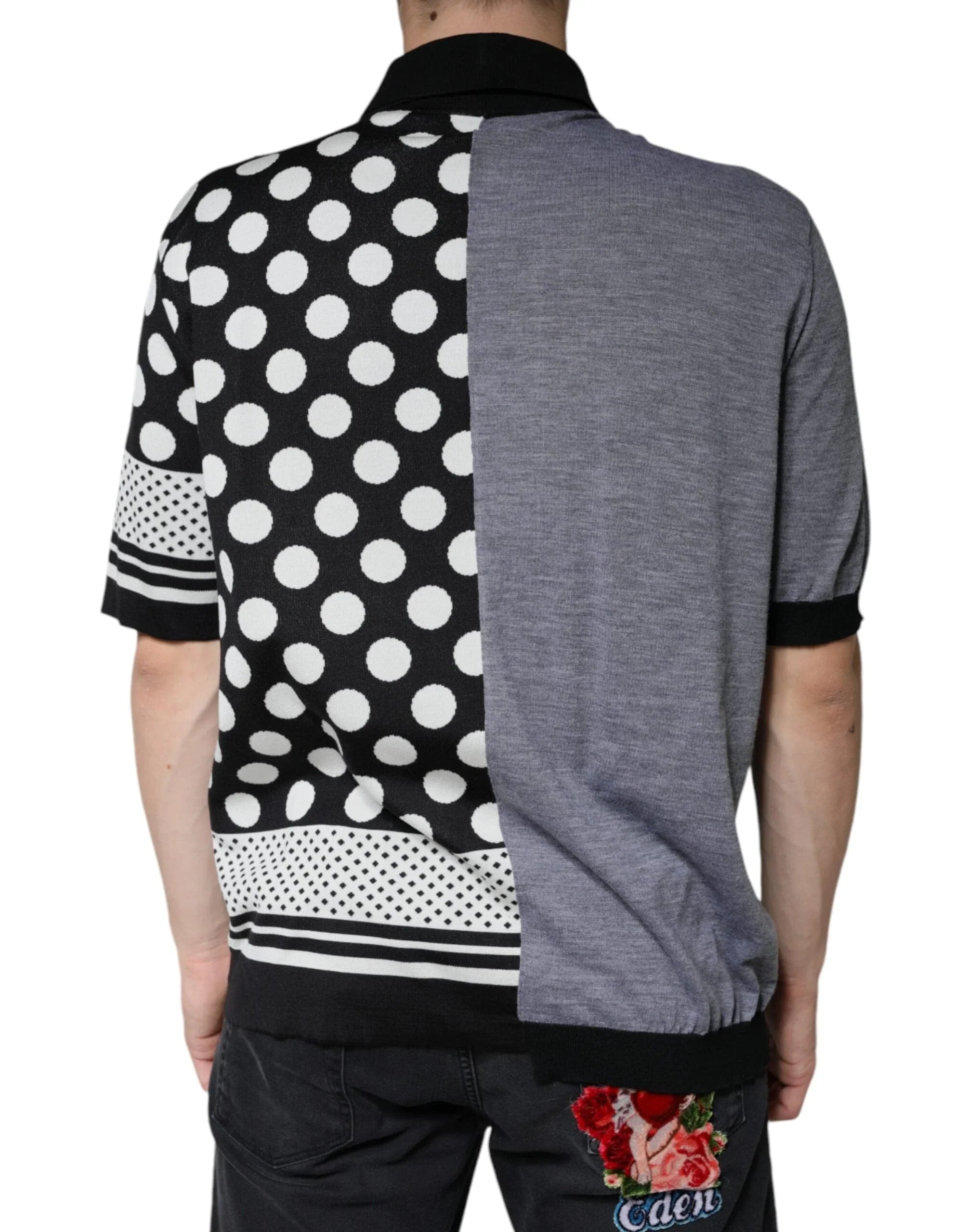Dolce & Gabbana Premium Polos IT52 | XL Dolce & Gabbana Black White Polka Dot Collared Polo T-shirt