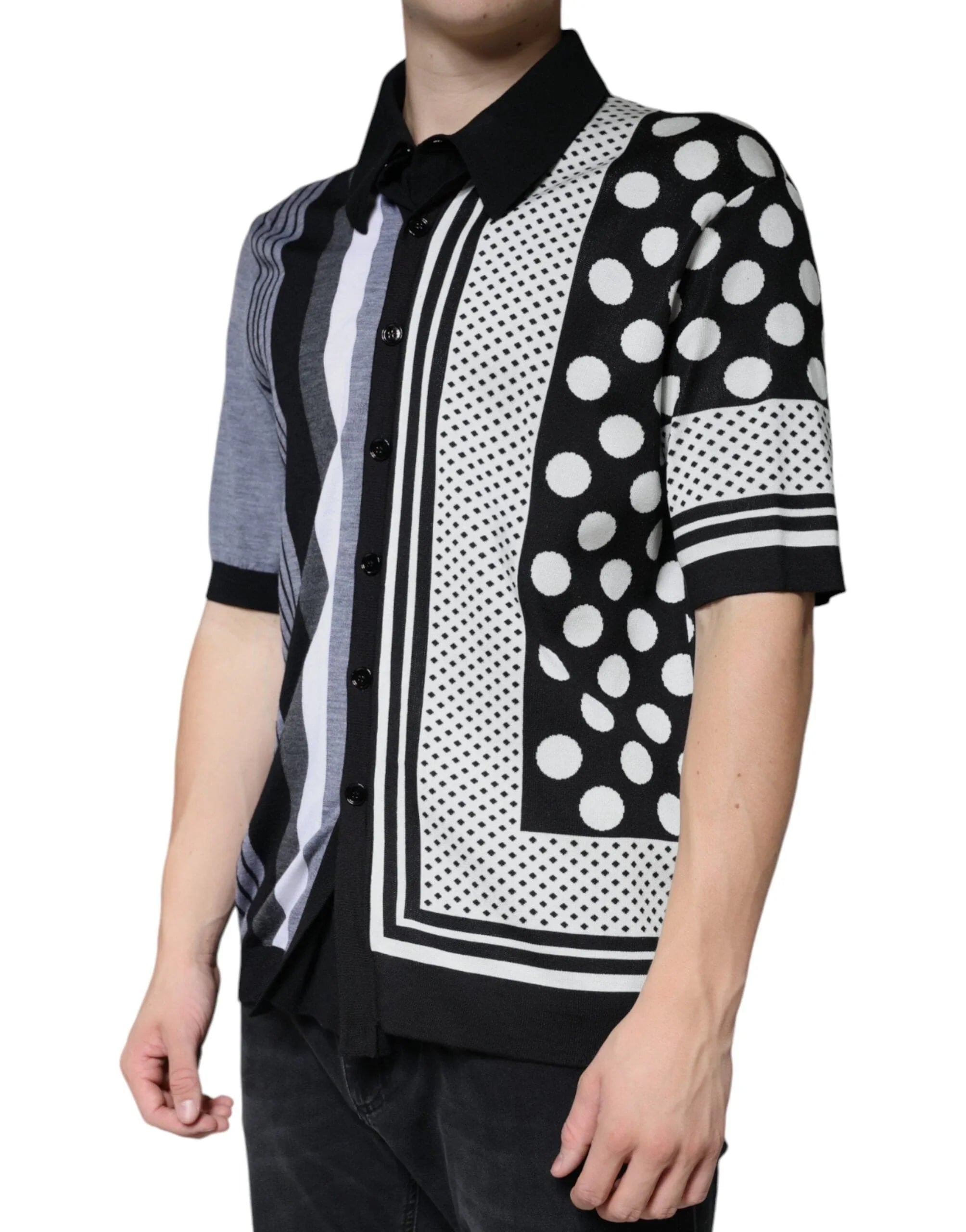 Dolce & Gabbana Premium Polos IT52 | XL Dolce & Gabbana Black White Polka Dot Collared Polo T-shirt