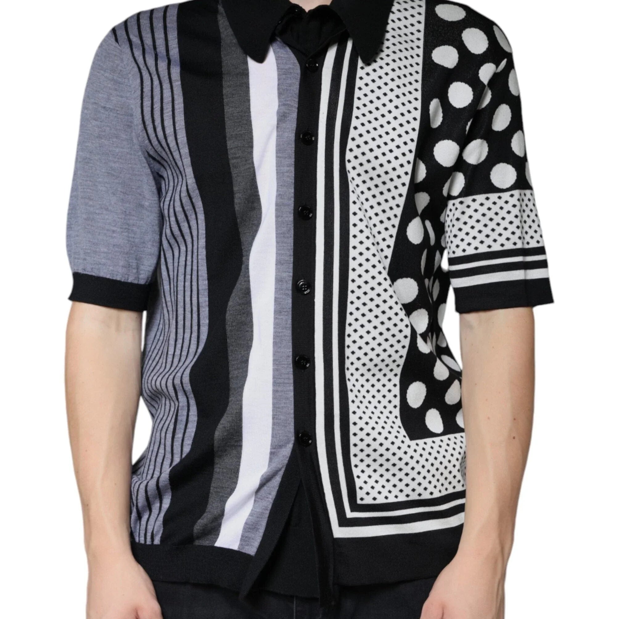 Dolce & Gabbana Premium Polos IT52 | XL Dolce & Gabbana Black White Polka Dot Collared Polo T-shirt