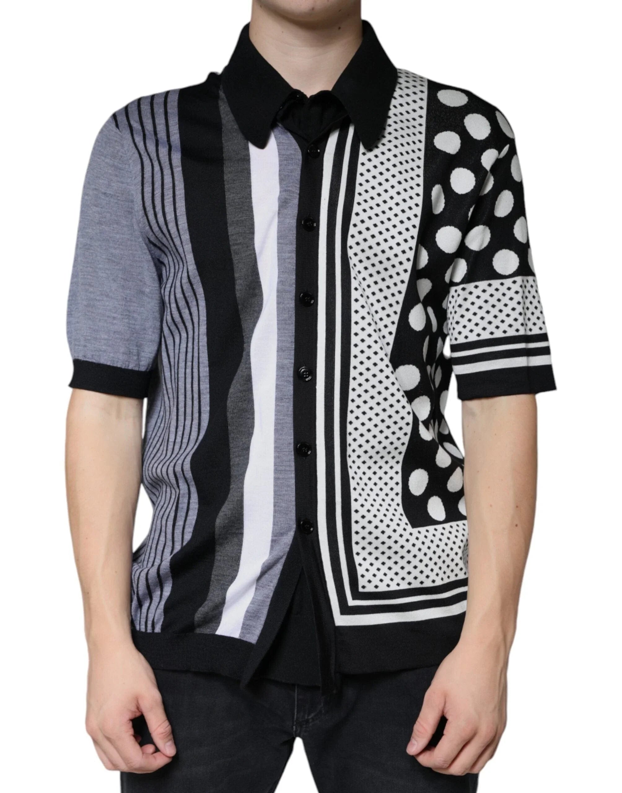 Dolce & Gabbana Premium Polos IT52 | XL Dolce & Gabbana Black White Polka Dot Collared Polo T-shirt