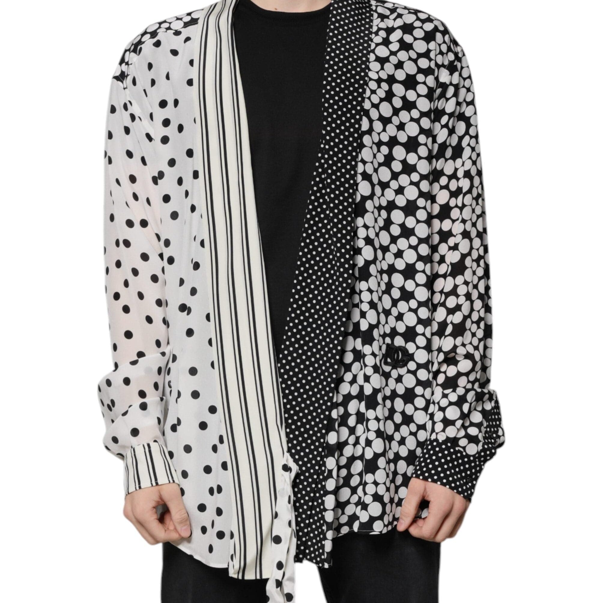 Dolce & Gabbana Shirts IT43 | 2XL Dolce & Gabbana Black White Polka Dots Silk Men Casual Shirt