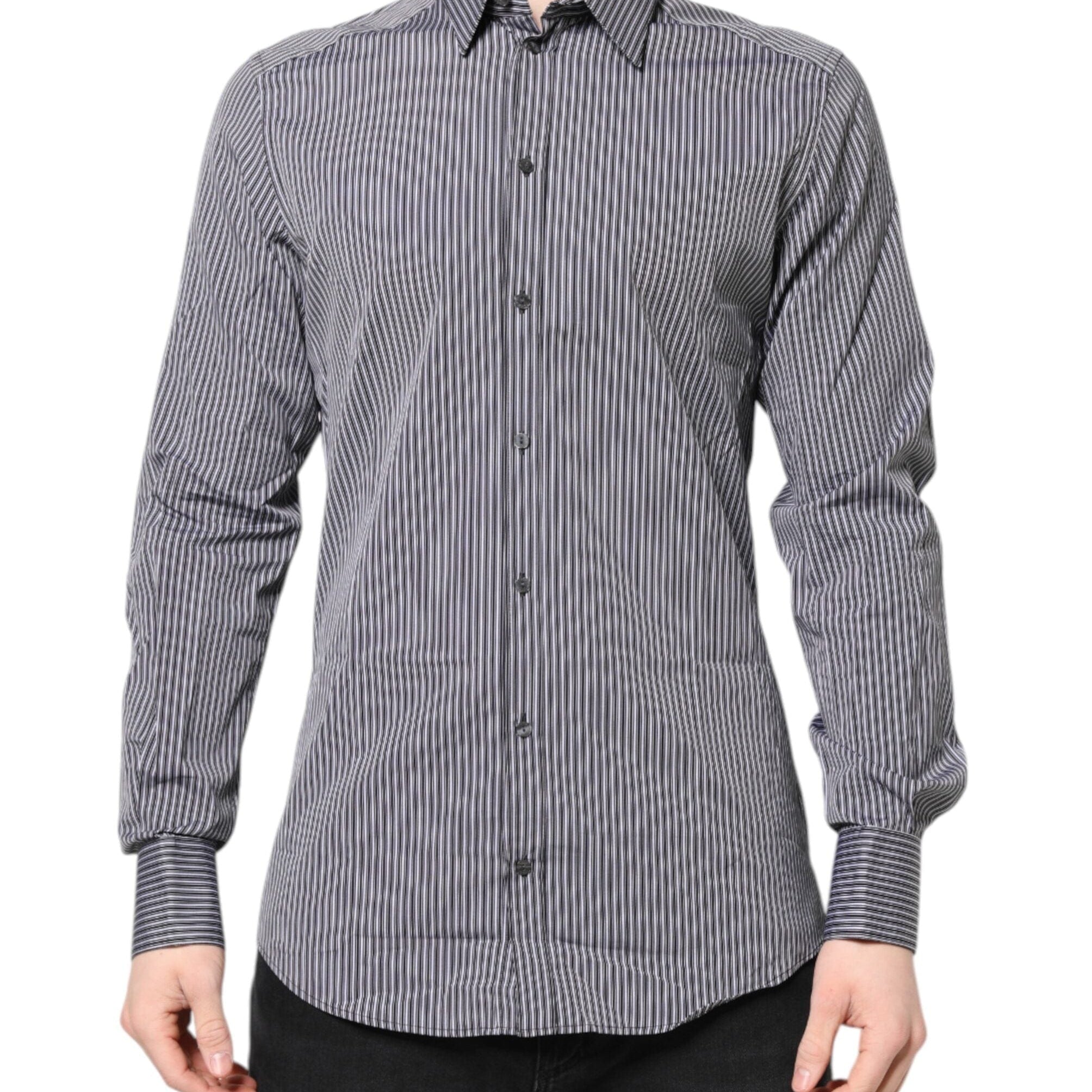 Dolce & Gabbana Dress Shirts Dolce & Gabbana Black White Striped GOLD Formal Dress Shirt