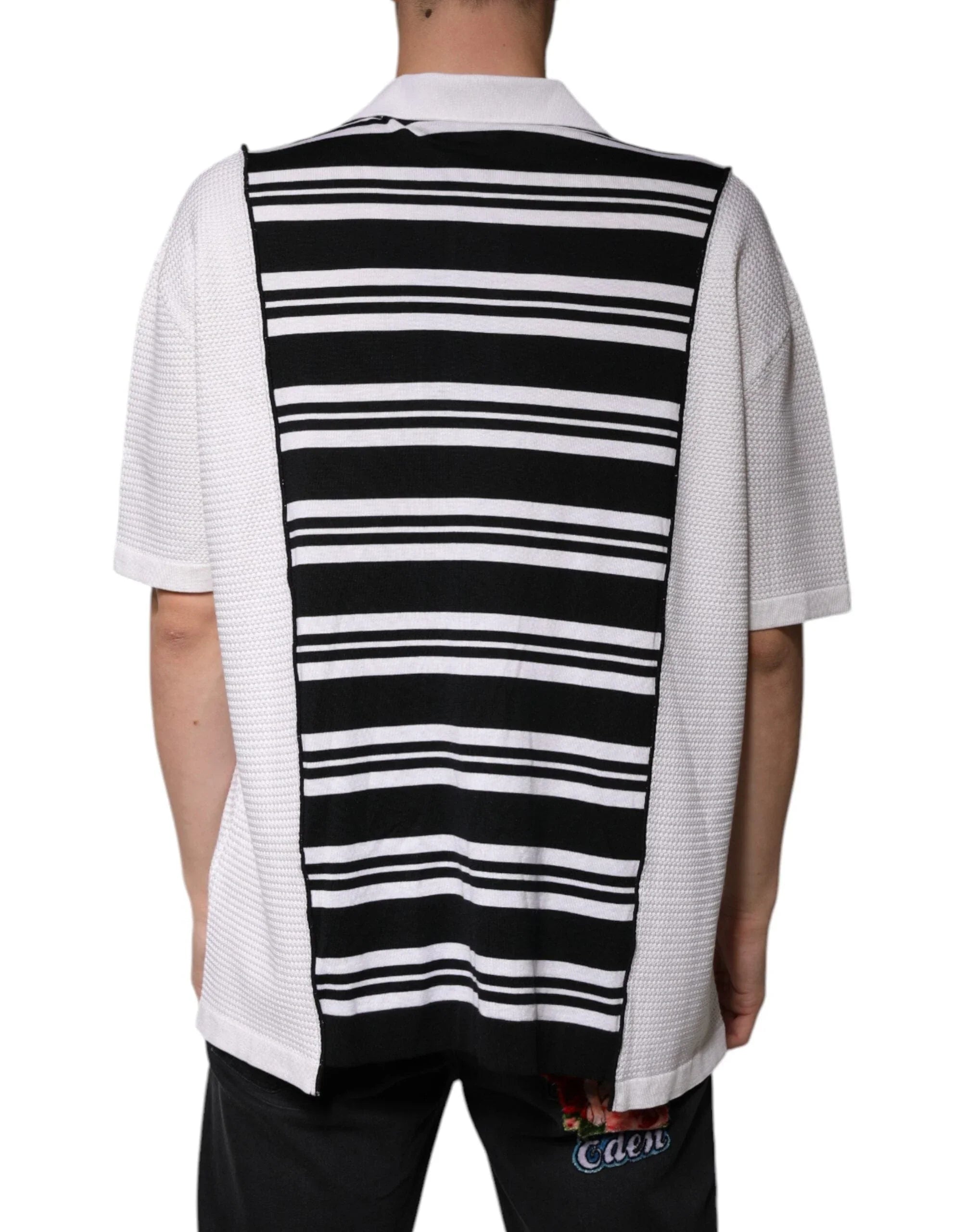 Dolce & Gabbana Premium Polos IT52 | XL Dolce & Gabbana Black White Stripes Collared Polo T-shirt