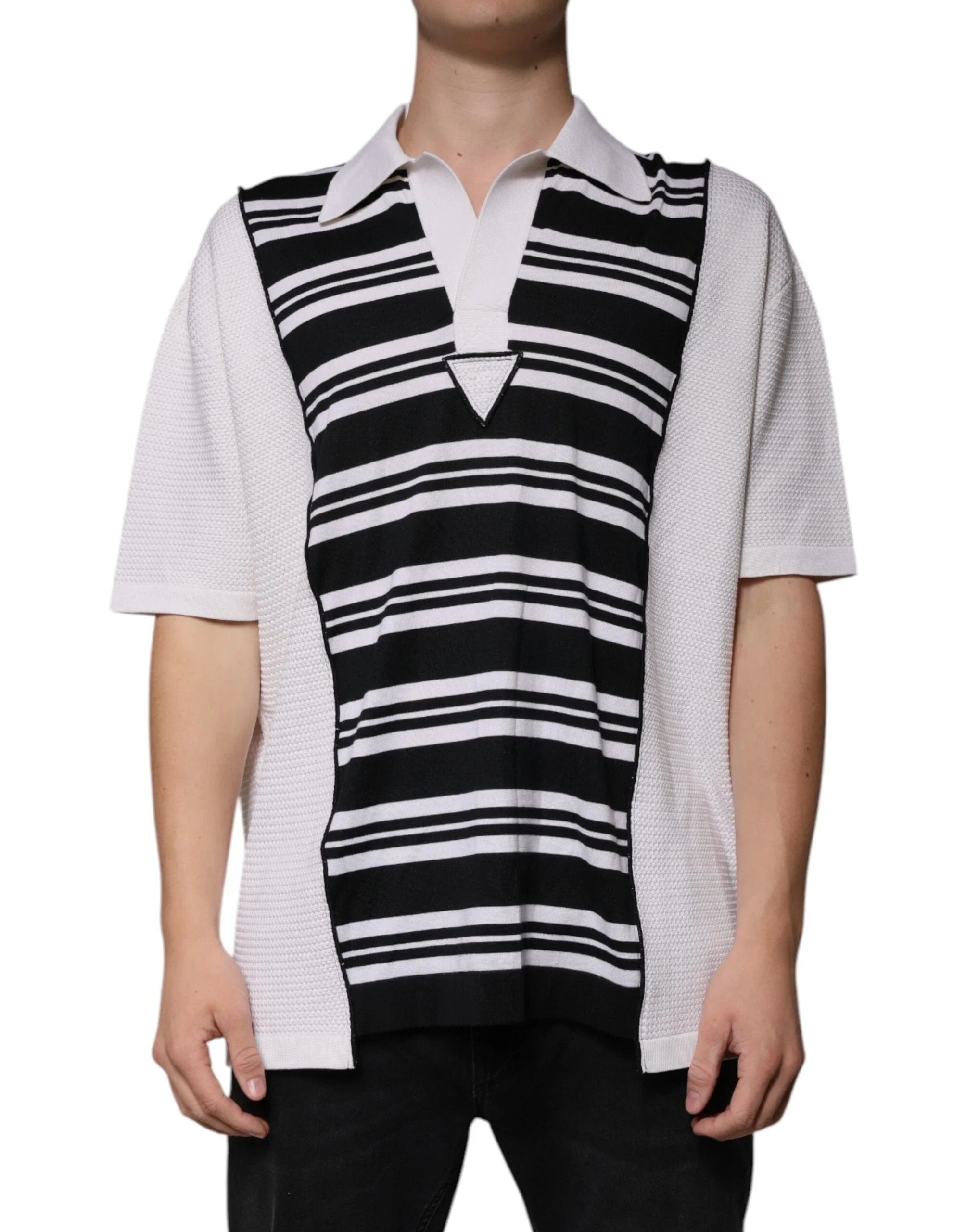 Dolce & Gabbana Premium Polos IT52 | XL Dolce & Gabbana Black White Stripes Collared Polo T-shirt