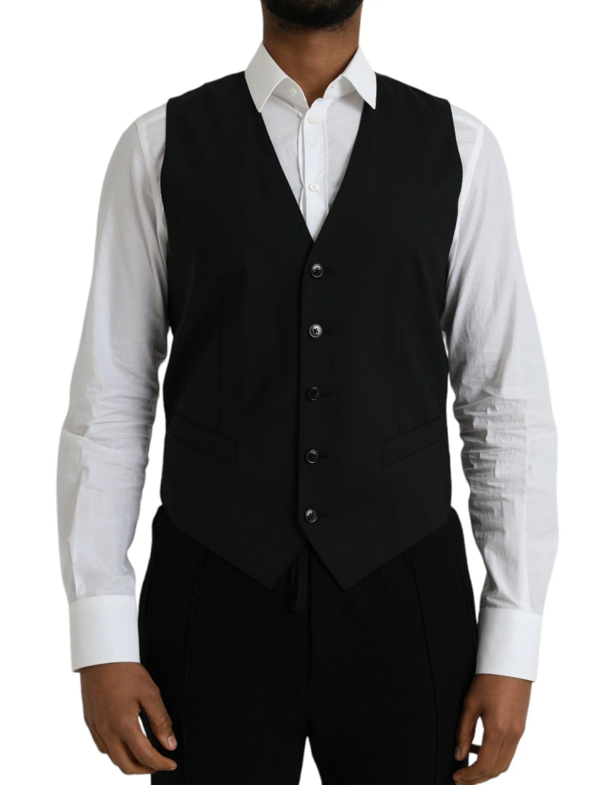 Dolce & Gabbana Formal Vests IT48 | M Dolce & Gabbana Black Wool Formal Dress Waistcoat Vest
