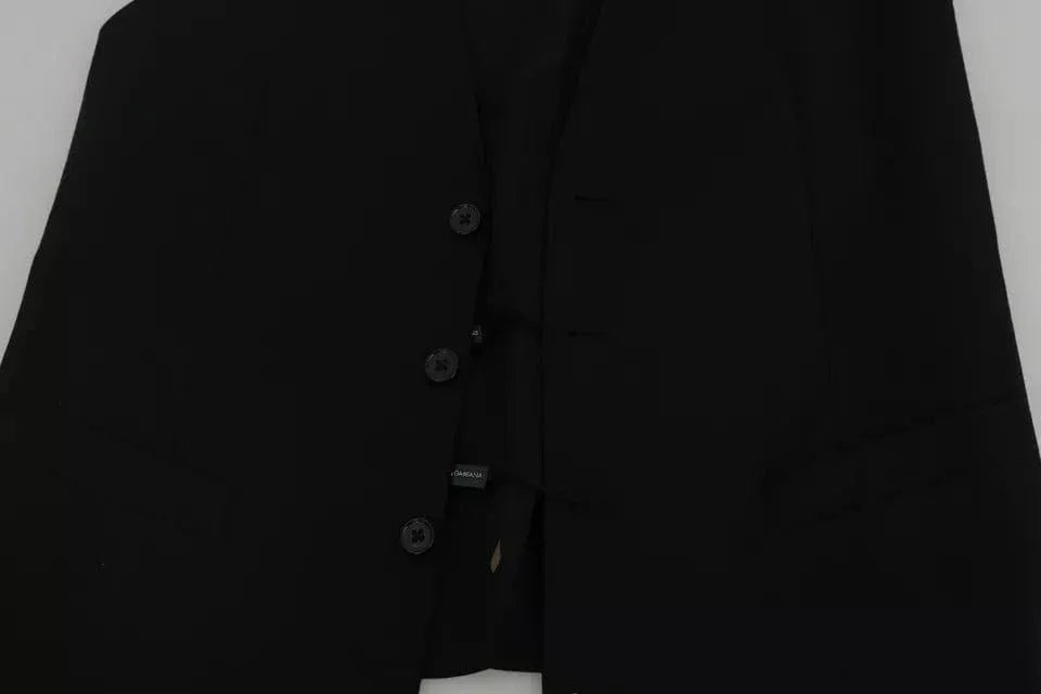 Dolce & Gabbana Formal Vests IT46 | S Dolce & Gabbana Black Wool Logo Waistcoat Vest
