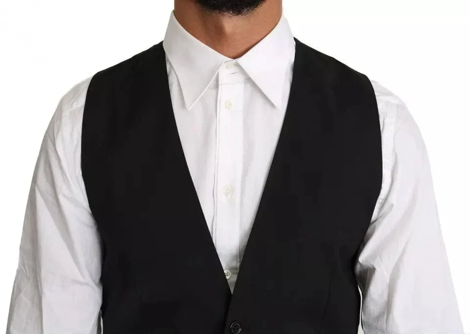 Dolce & Gabbana Formal Vests IT46 | S Dolce & Gabbana Black Wool Logo Waistcoat Vest