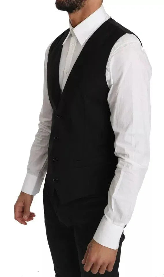 Dolce & Gabbana Formal Vests IT46 | S Dolce & Gabbana Black Wool Logo Waistcoat Vest