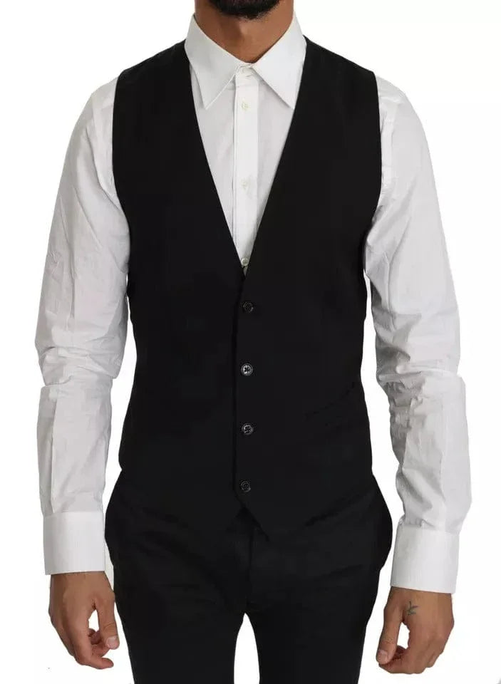Dolce & Gabbana Formal Vests IT46 | S Dolce & Gabbana Black Wool Logo Waistcoat Vest
