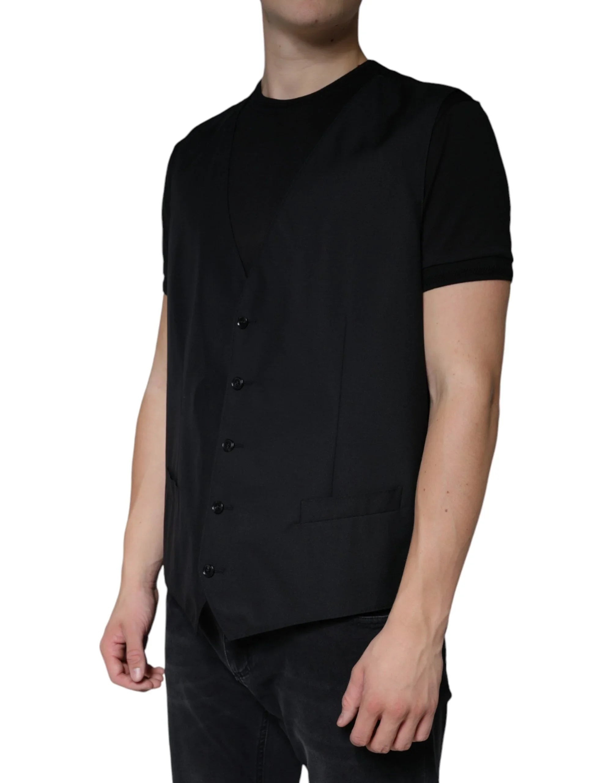 Dolce & Gabbana Waistcoat/Dress Vest IT60 | 3XL Dolce & Gabbana Black Wool Waistcoat Dress Formal Vest