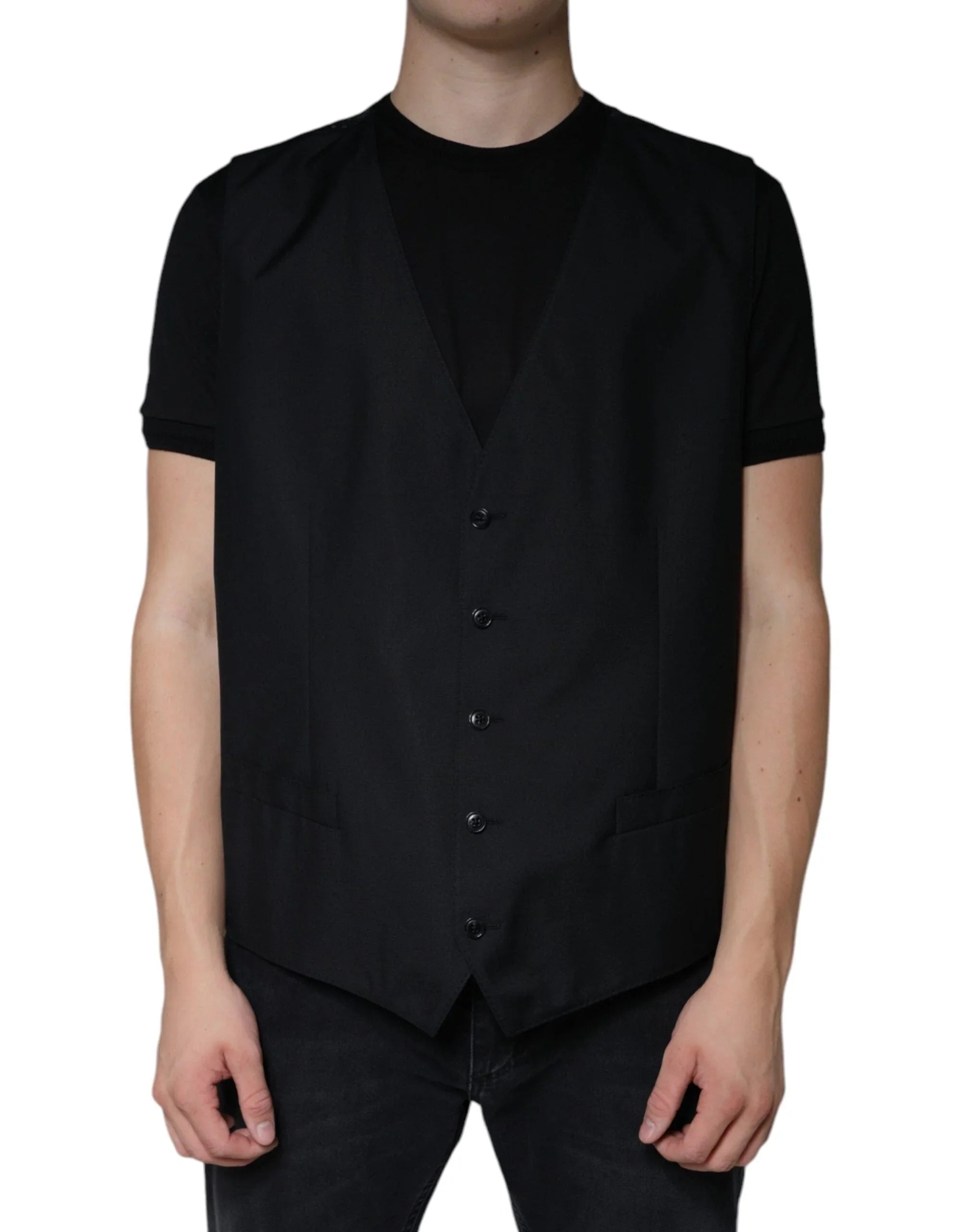 Dolce & Gabbana Waistcoat/Dress Vest IT60 | 3XL Dolce & Gabbana Black Wool Waistcoat Dress Formal Vest