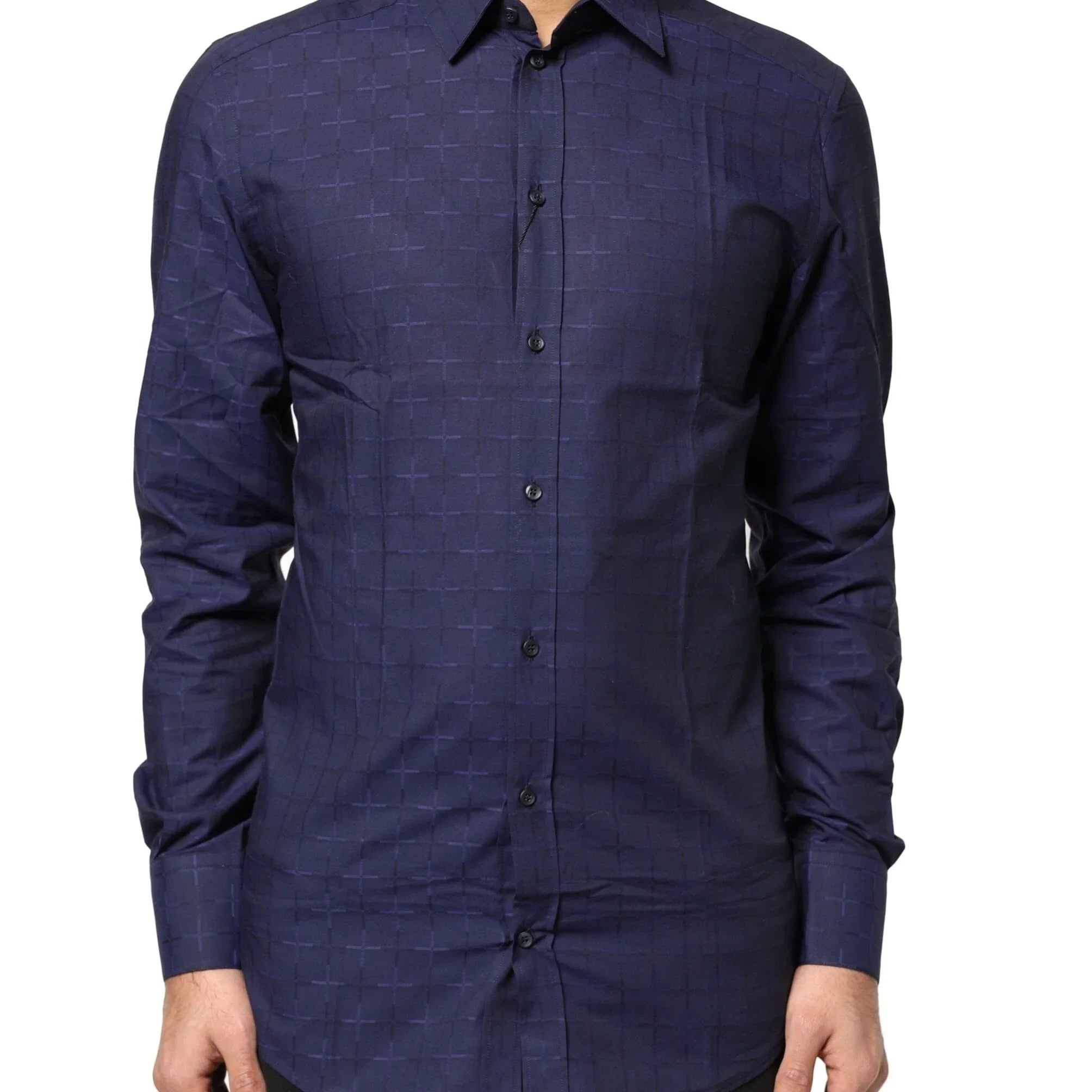 Dolce & Gabbana Dress Shirts Dolce & Gabbana Blue Check Tartan GOLD Formal Dress Shirt