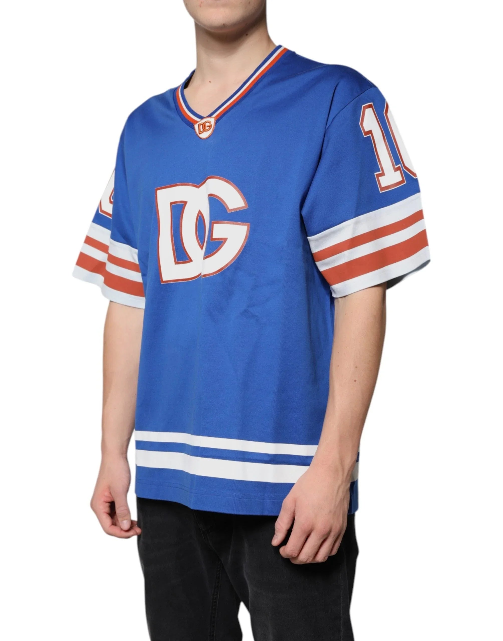 Dolce & Gabbana T-Shirts IT52 | XL Dolce & Gabbana Blue Logo V-neck Short Sleeve T-shirt