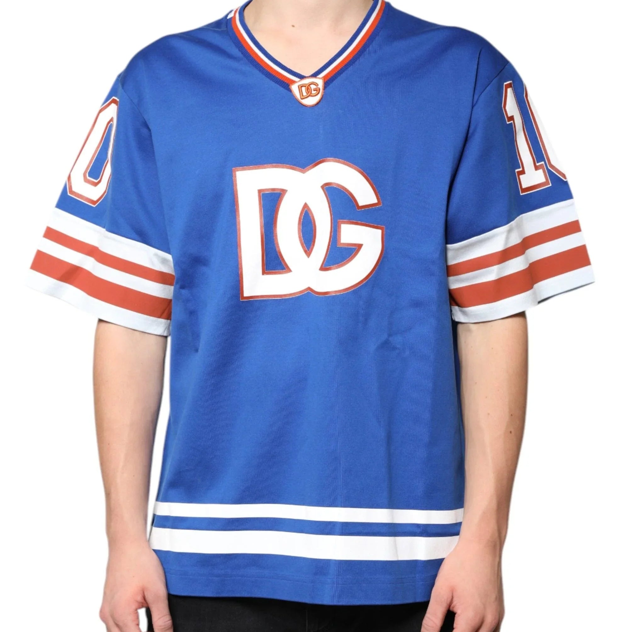 Dolce & Gabbana T-Shirts IT52 | XL Dolce & Gabbana Blue Logo V-neck Short Sleeve T-shirt