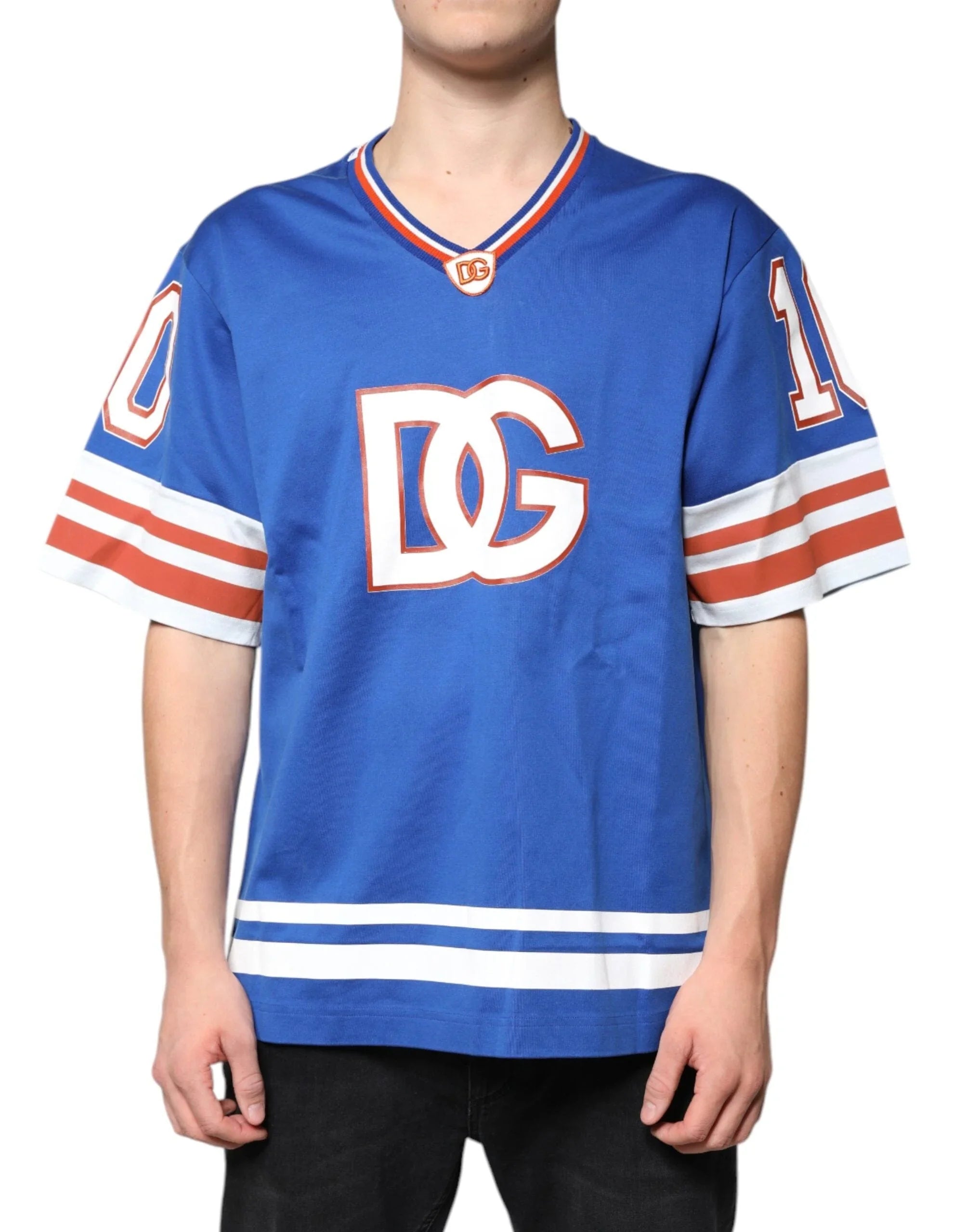 Dolce & Gabbana T-Shirts IT52 | XL Dolce & Gabbana Blue Logo V-neck Short Sleeve T-shirt