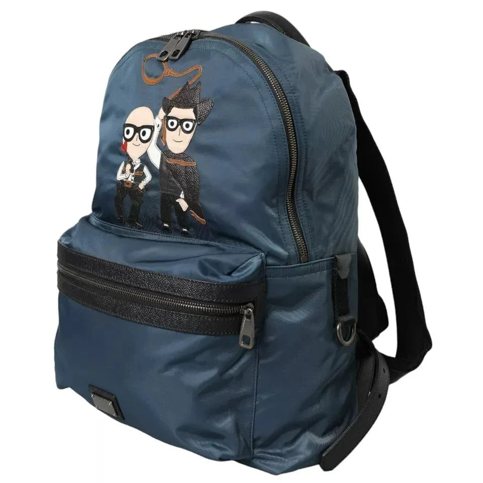 Dolce & Gabbana Backpacks Dolce & Gabbana Blue Nylon #DGFamily Patch Men Backpack Bag