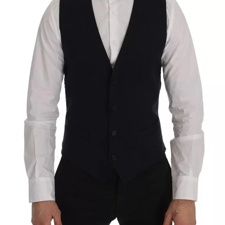 Dolce & Gabbana Formal Vests IT54 | XL Dolce & Gabbana Blue Waistcoat Wool Stretch STAFF Vest