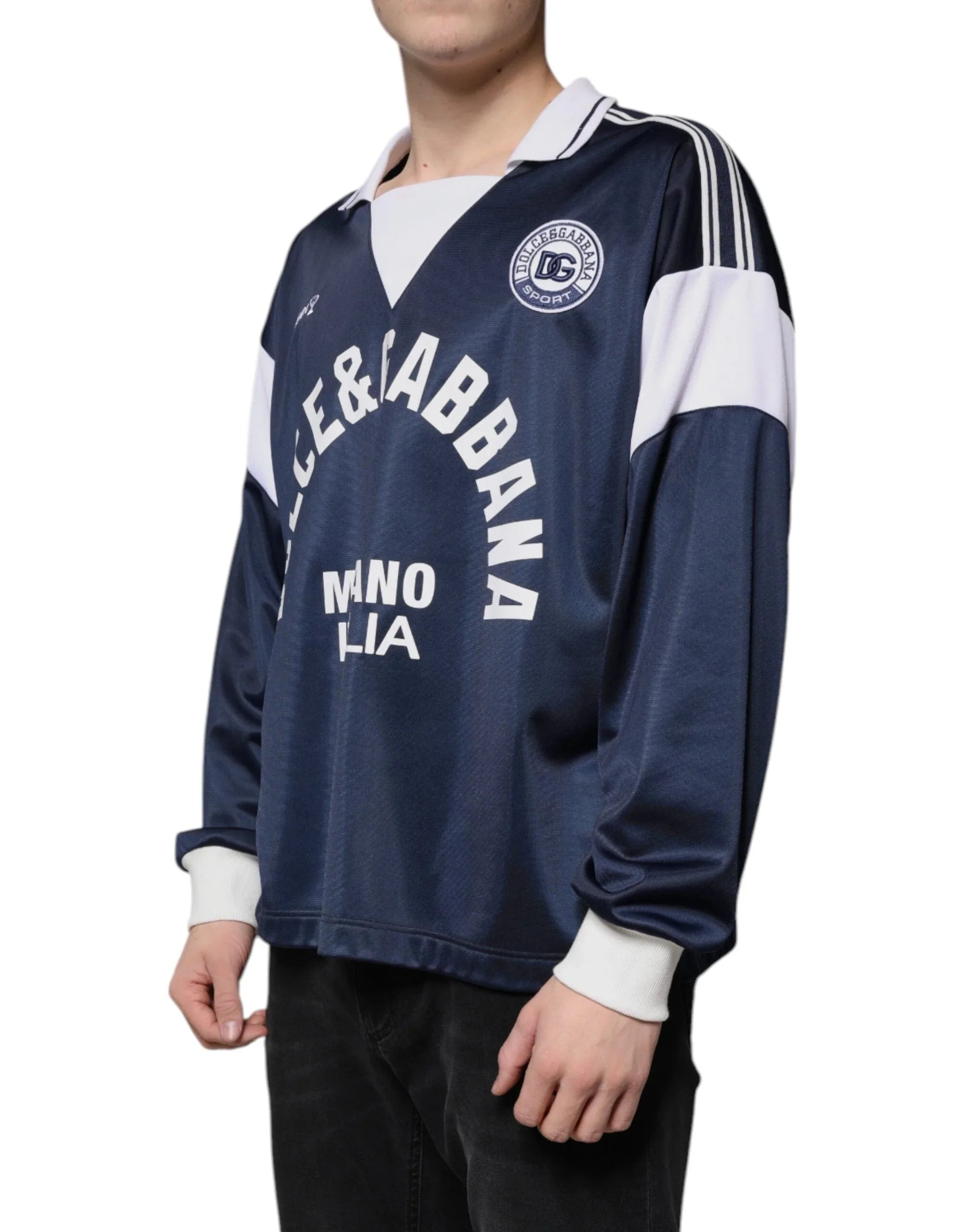 Dolce & Gabbana T-Shirts IT48 | M Dolce & Gabbana Blue White Milano Long Sleeve Jersey T-shirt