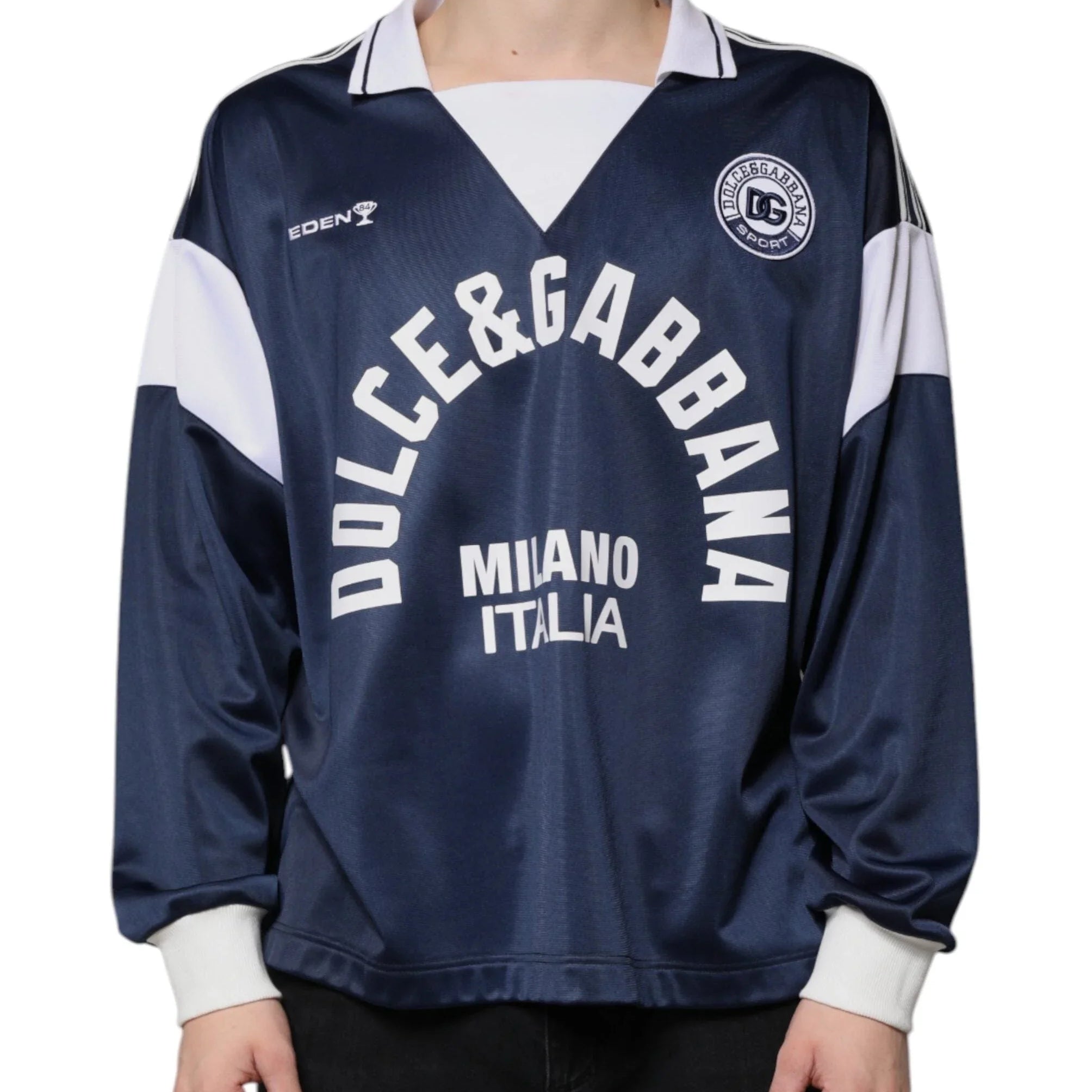 Dolce & Gabbana T-Shirts IT48 | M Dolce & Gabbana Blue White Milano Long Sleeve Jersey T-shirt