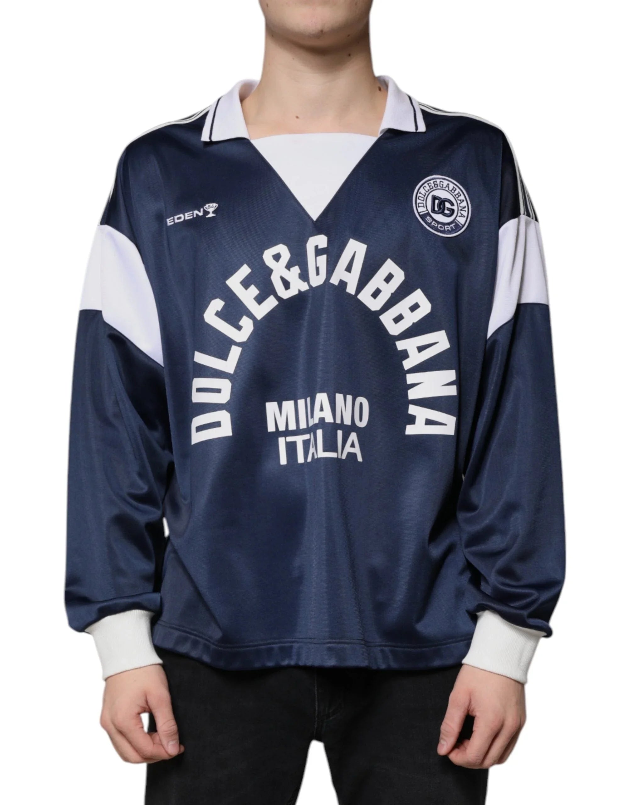 Dolce & Gabbana T-Shirts IT48 | M Dolce & Gabbana Blue White Milano Long Sleeve Jersey T-shirt