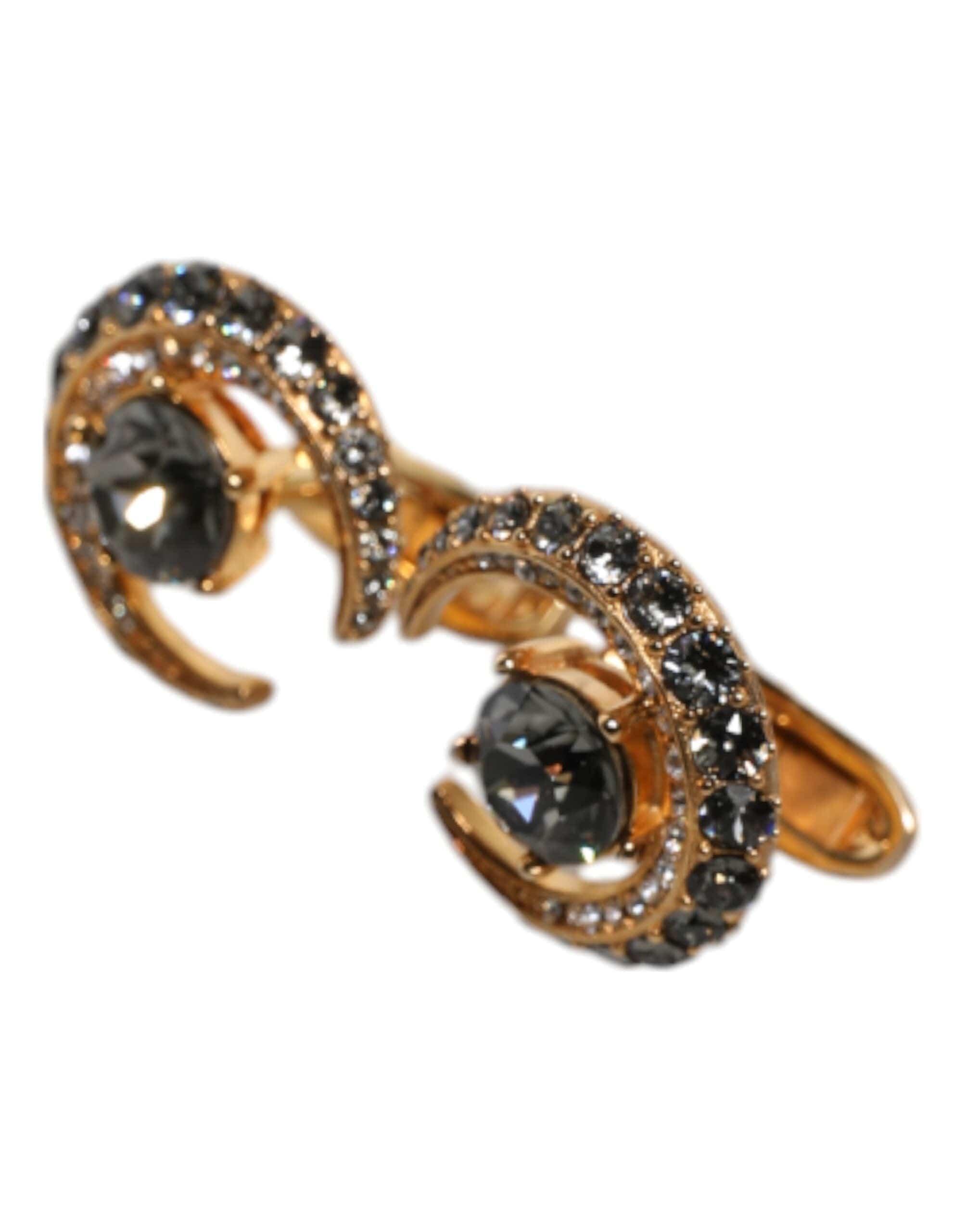 Dolce & Gabbana Dolce & Gabbana Brass Gold Black Crystal Luna Cufflink