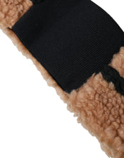 Dolce & Gabbana Beanies Dolce & Gabbana Brown Black Fleece Wool Head Band Hat Men