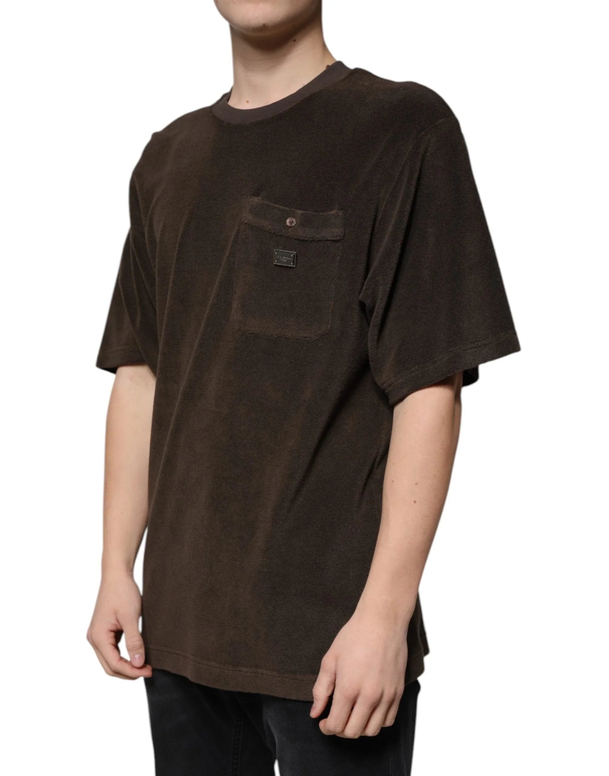 Dolce & Gabbana T-Shirts IT48 | M Dolce & Gabbana Brown Cotton Crew Neck Short Sleeves T-shirt