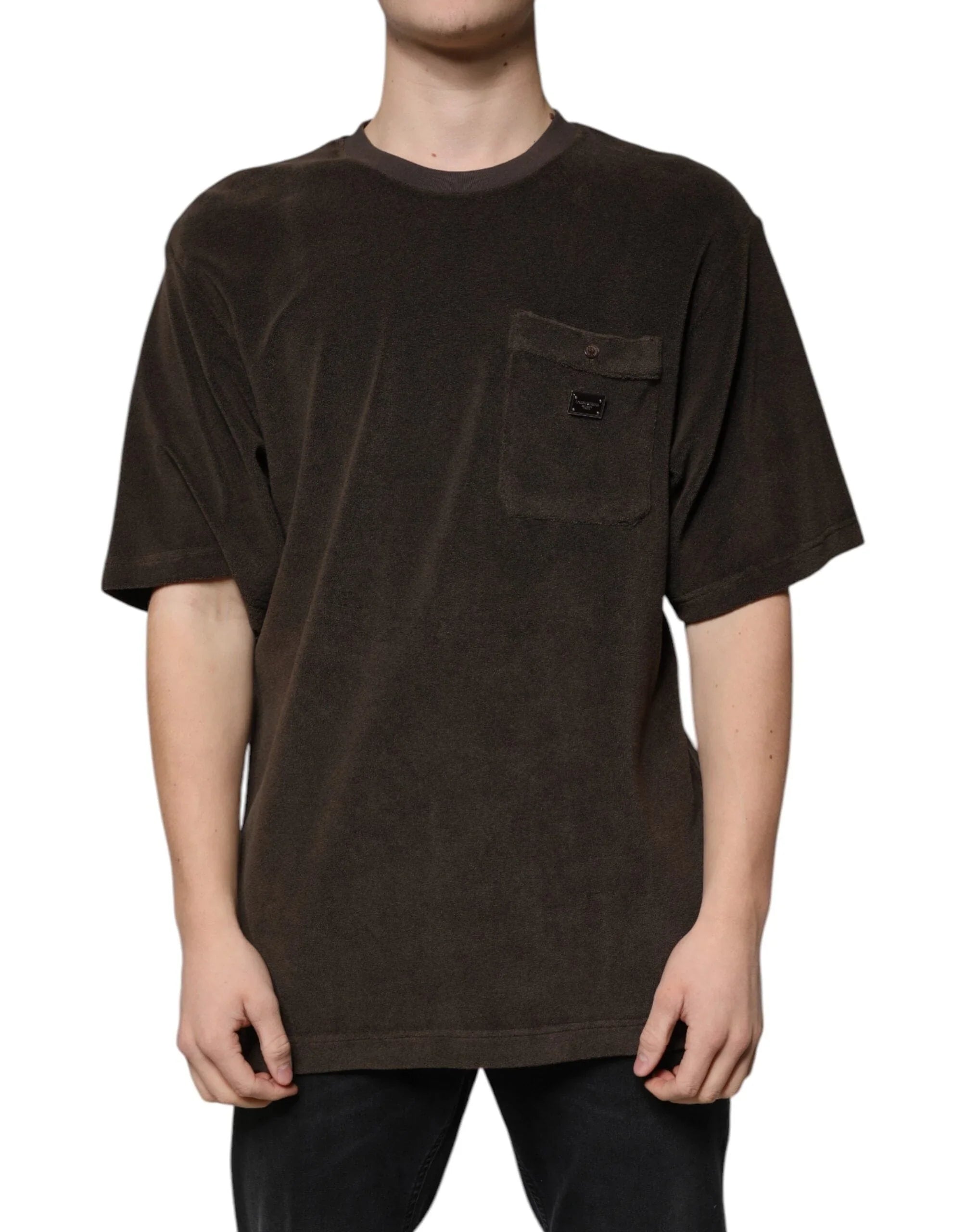 Dolce & Gabbana T-Shirts IT48 | M Dolce & Gabbana Brown Cotton Crew Neck Short Sleeves T-shirt