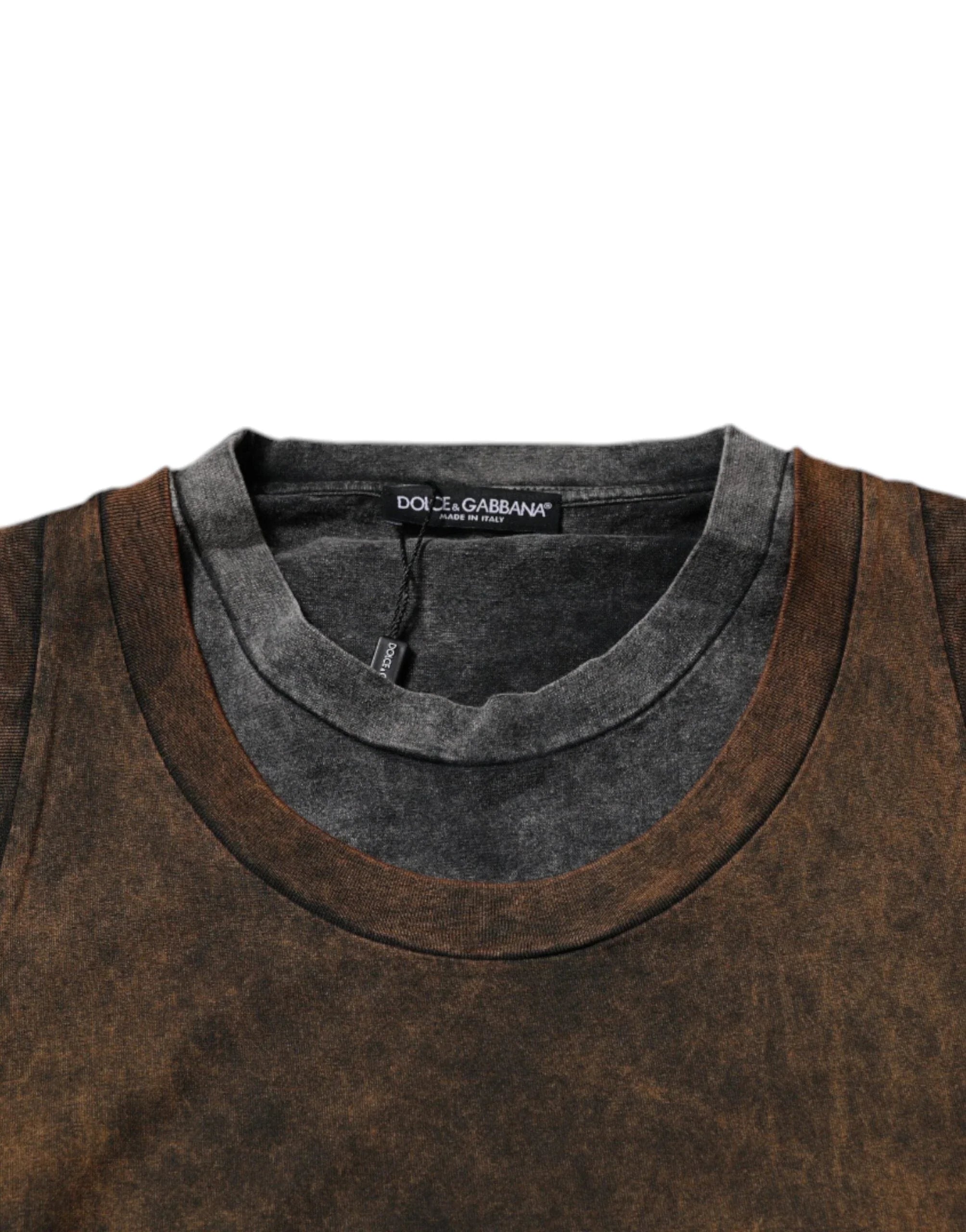 Dolce & Gabbana T-Shirts IT52 | XL Dolce & Gabbana Brown Cotton Round Neck Sleeveless T-shirt