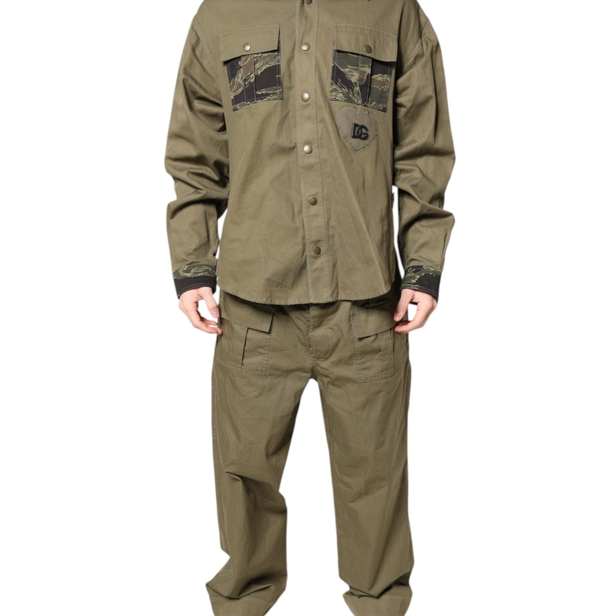 Dolce & Gabbana IT52 | XL Dolce & Gabbana Brown Cotton Stretch Shirt Pants Casual Set